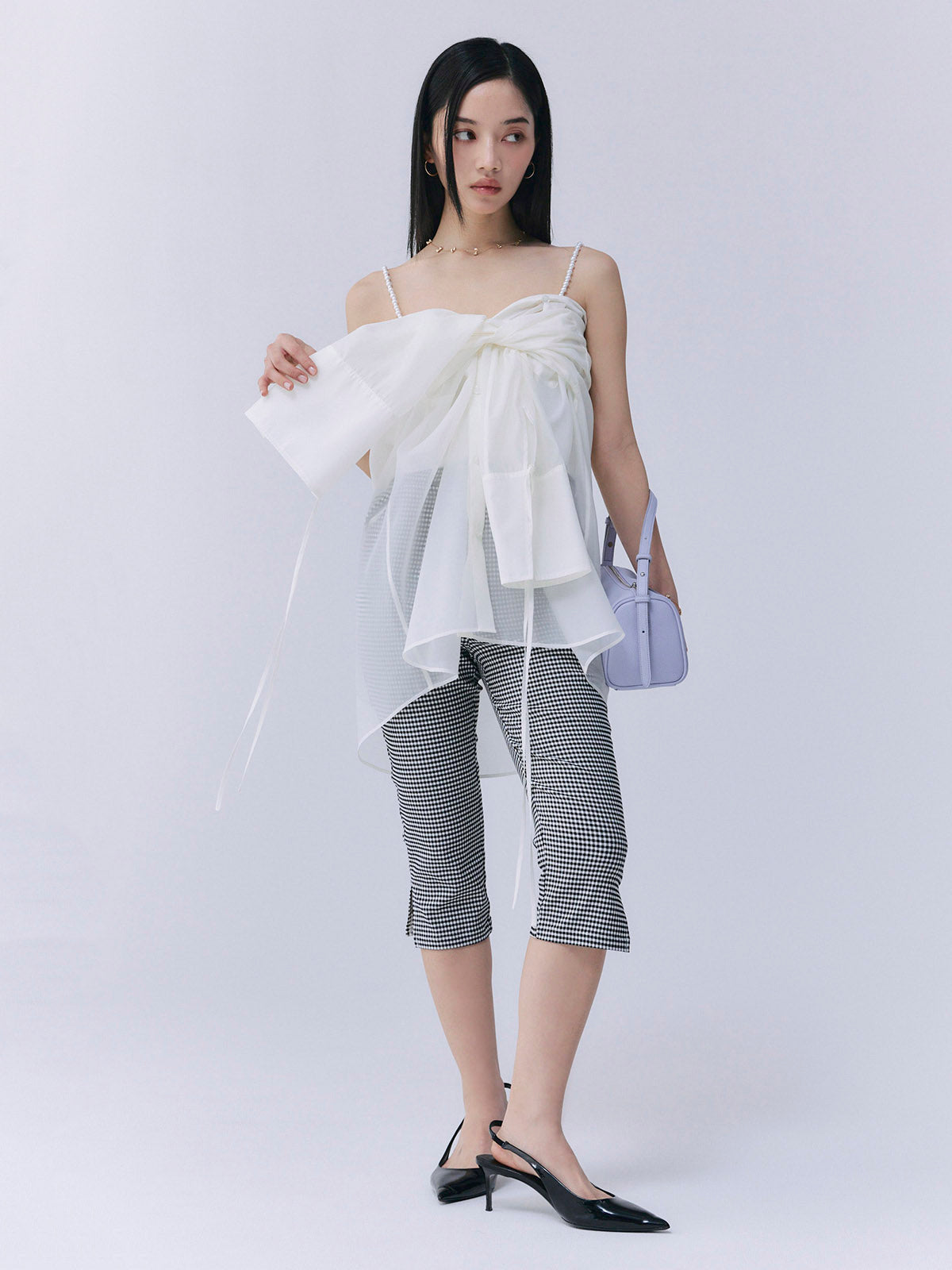 パールストラップオーガーンジーシャツ