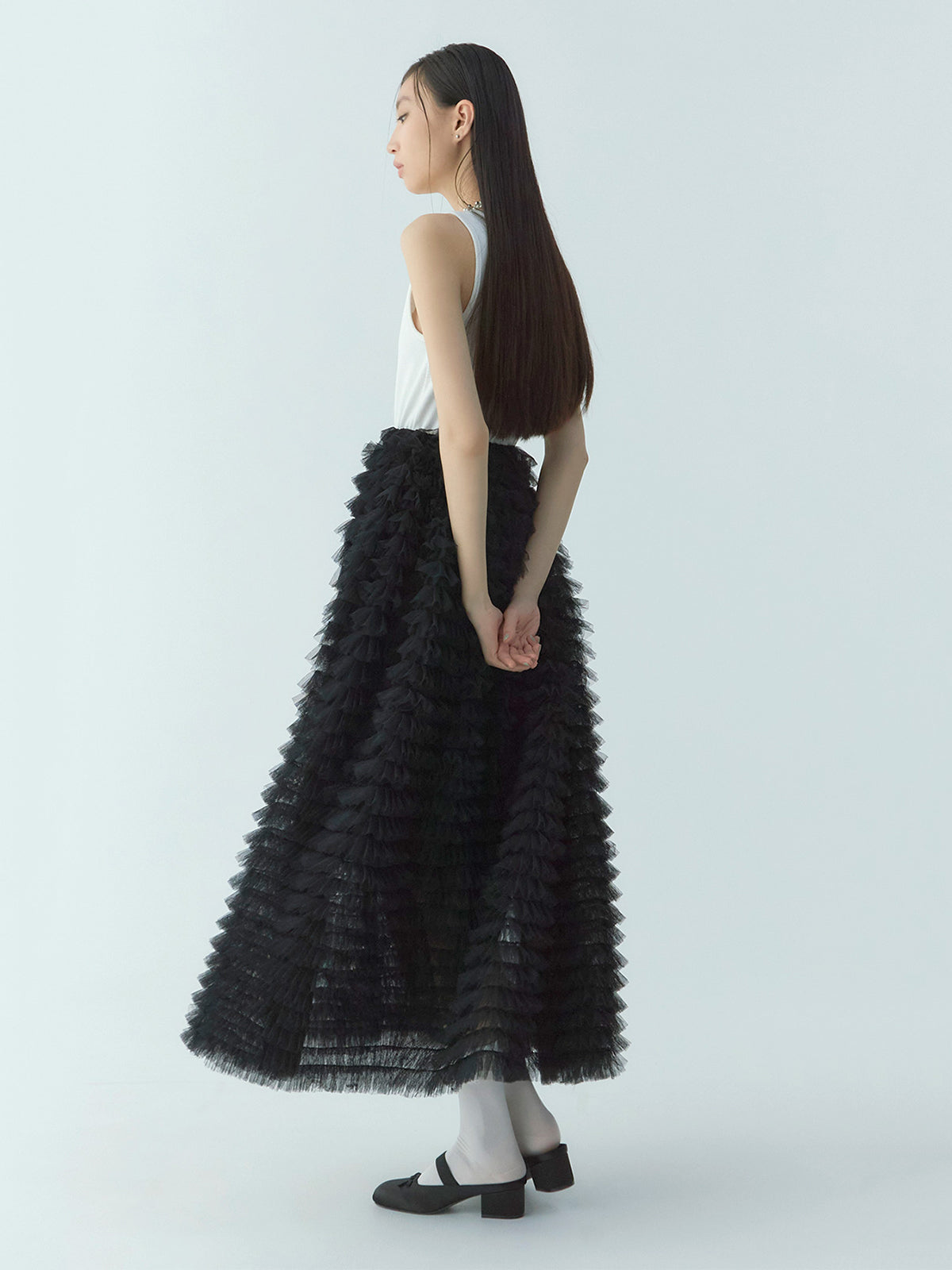 カットドッキングフリルチュールワンピ