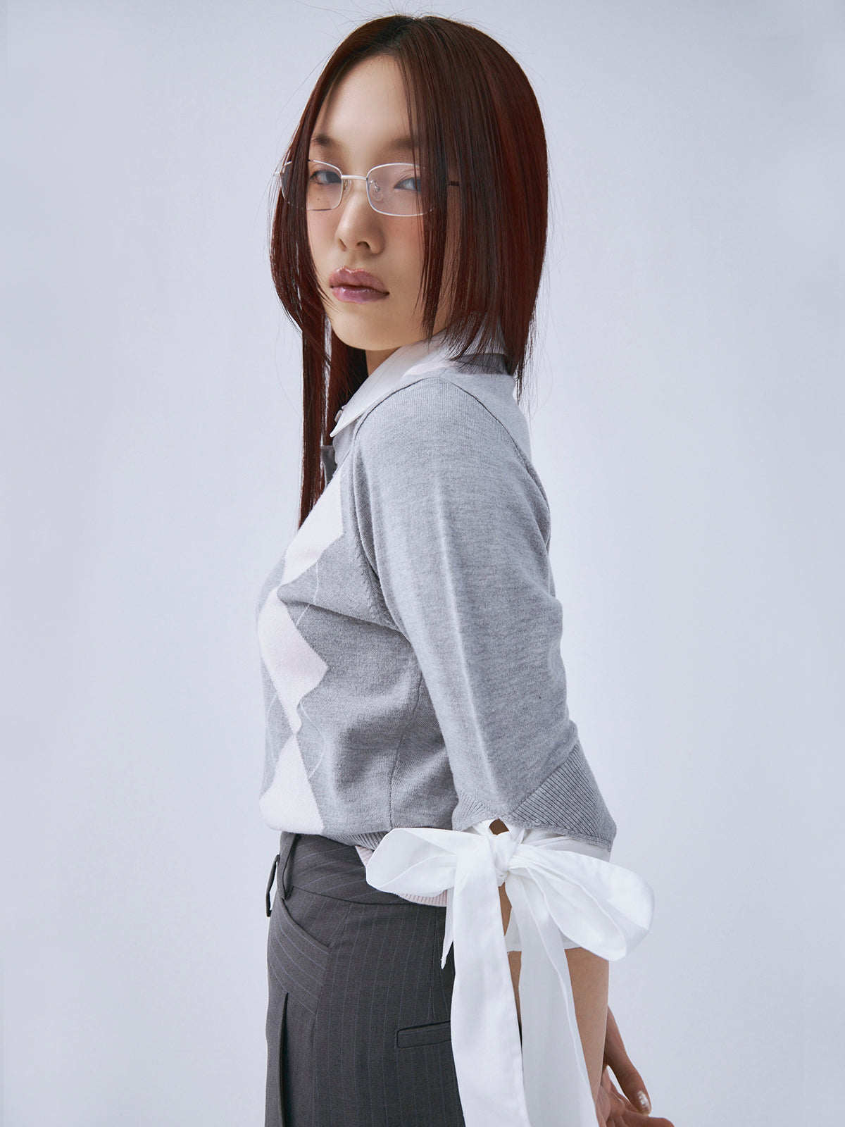 アーガイルシャツドッキングレイヤードニット