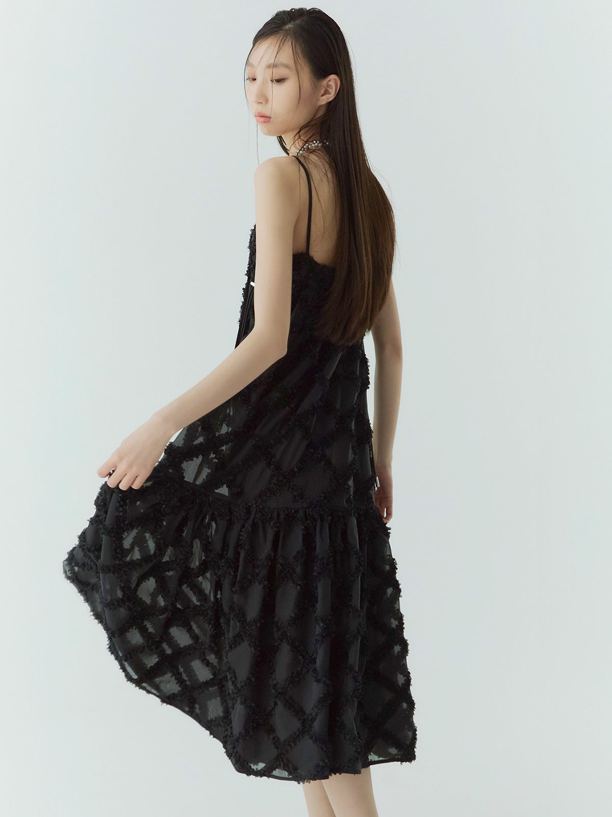 チェック刺繍ワンピース