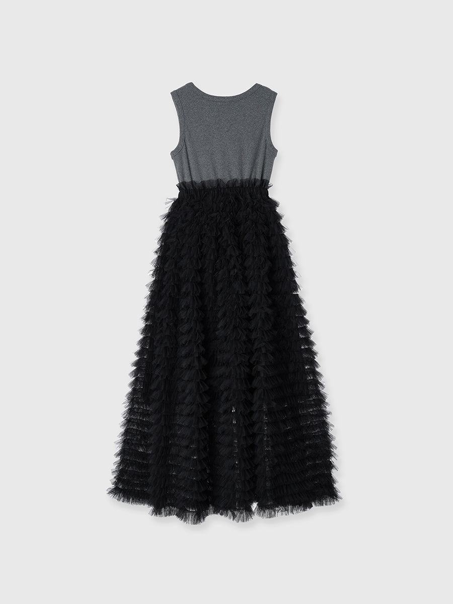 カットドッキングフリルチュールワンピ