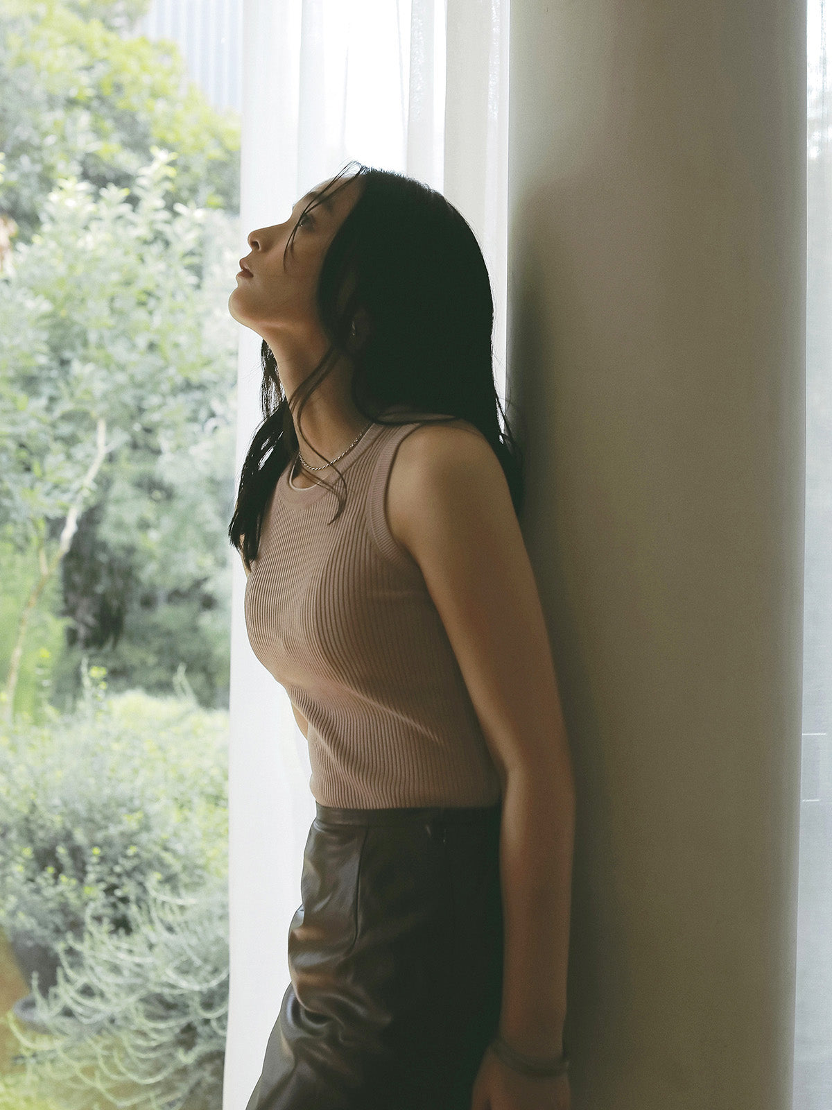 ダブルカラーリブニットタンク