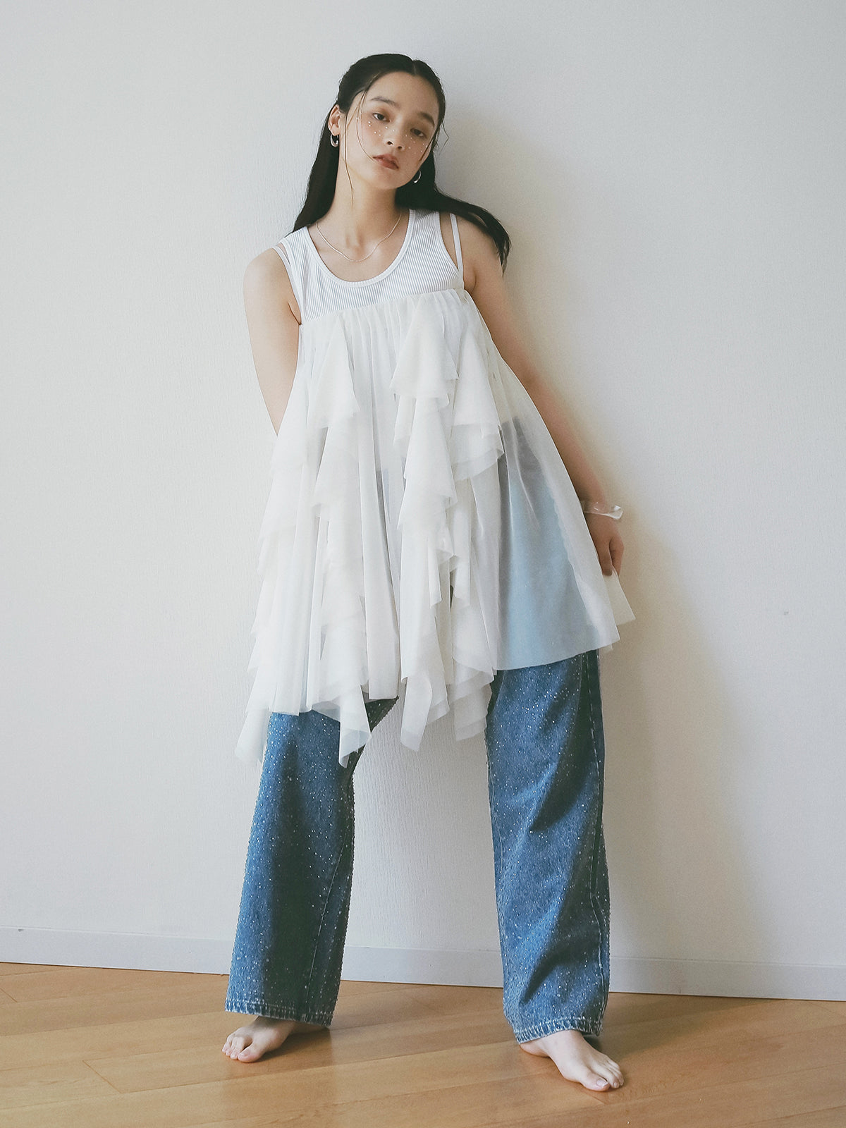 リブタンクセットボリュームチュールチュニック