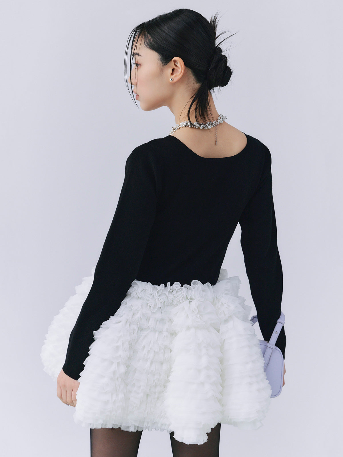 ボリュームチュールフリルニットワンピース