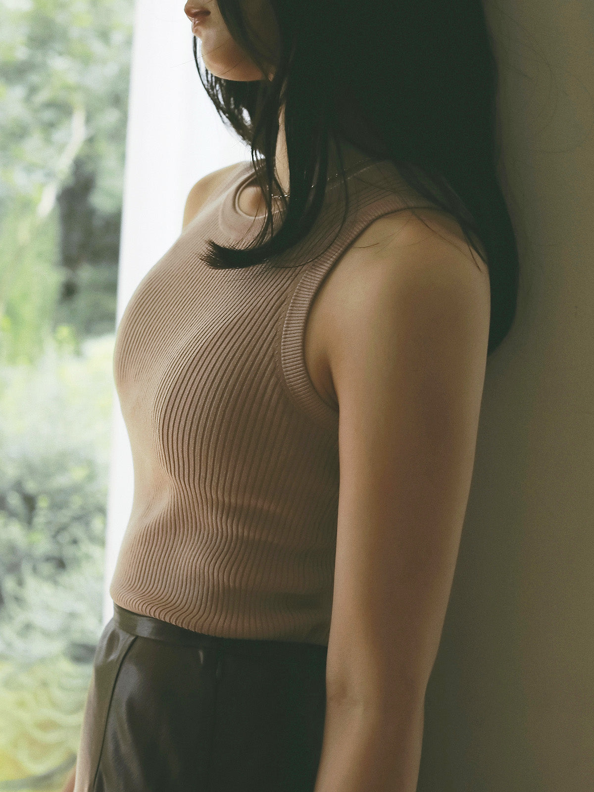 ダブルカラーリブニットタンク