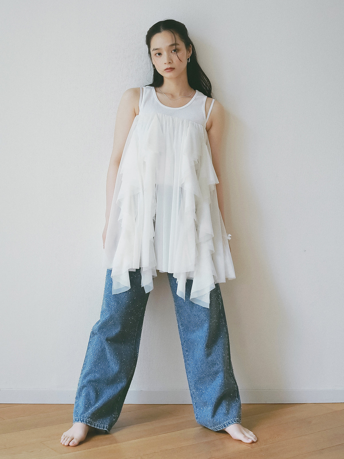 リブタンクセットボリュームチュールチュニック