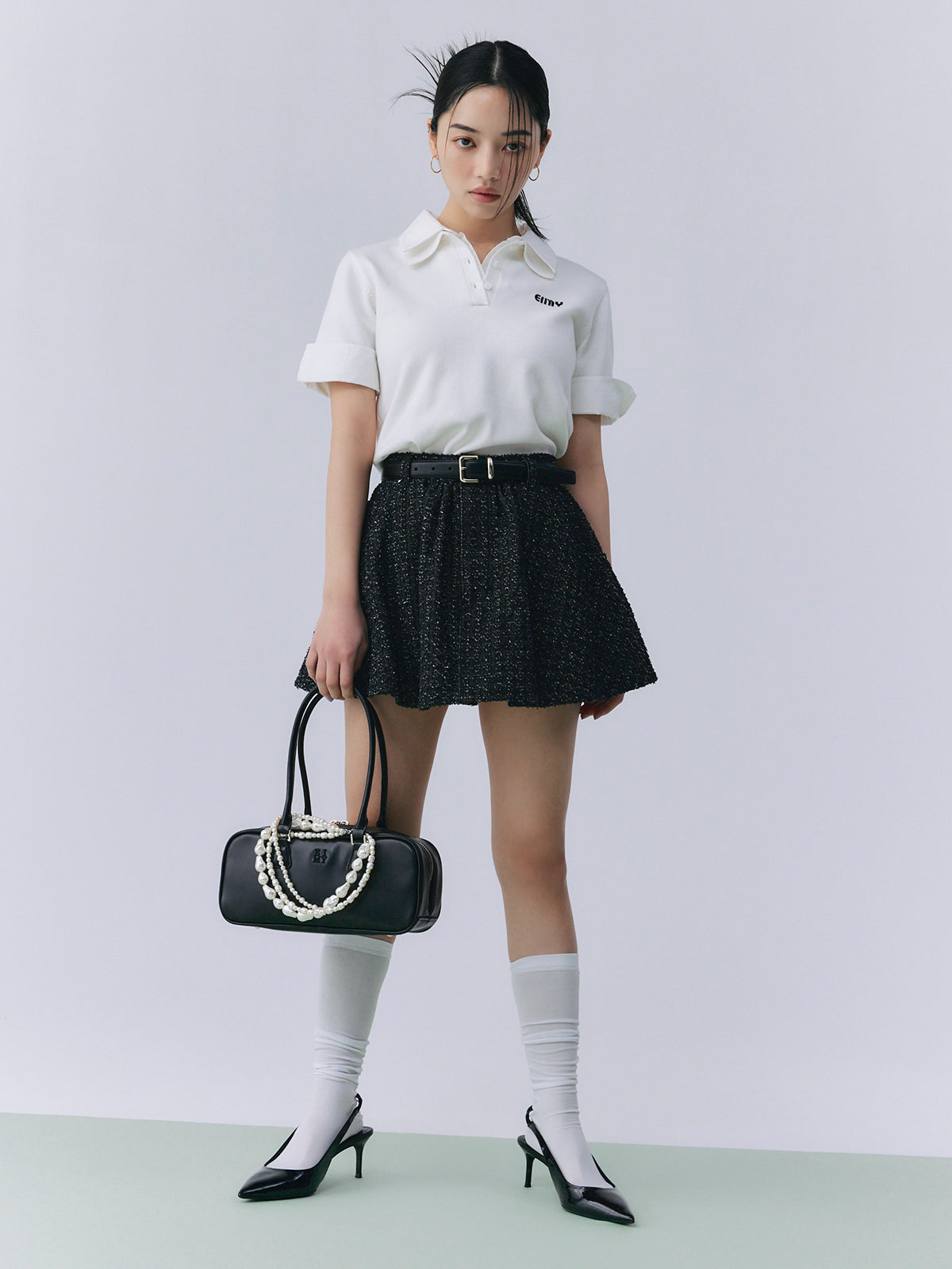 ハーフスリーブダブルカラーニット