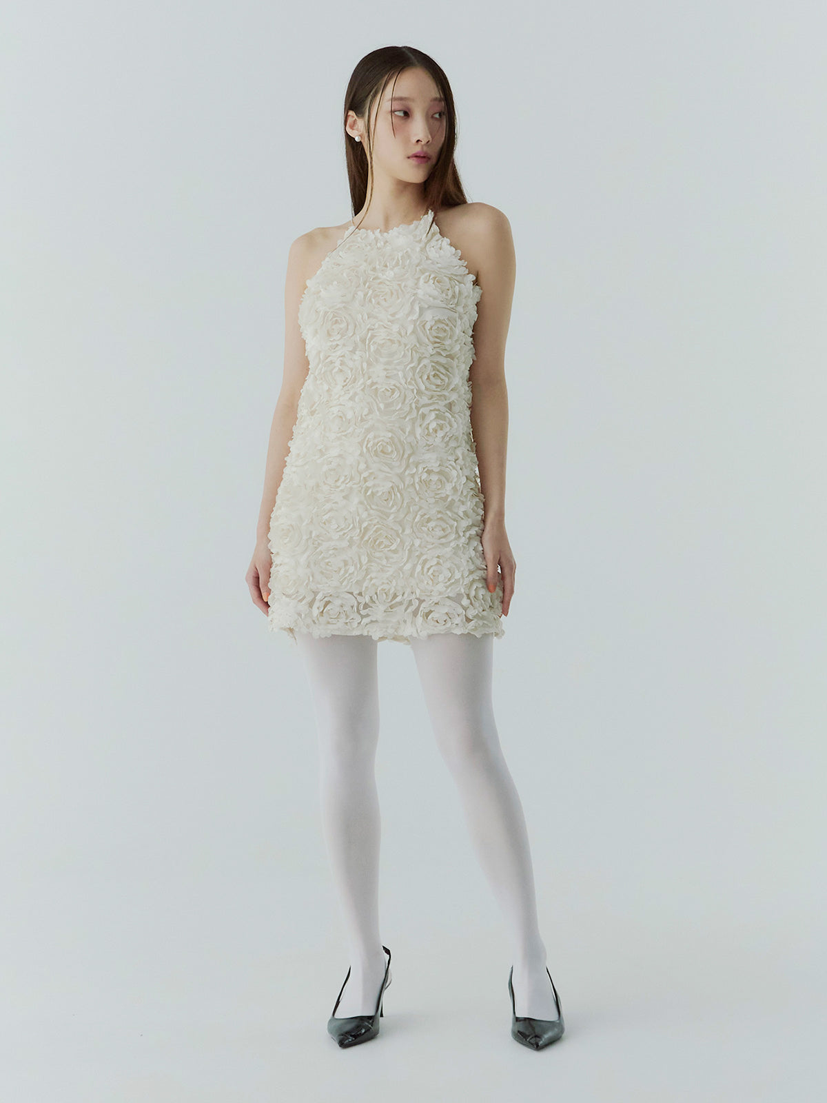 ボリュームフラワーモチーフアメスリワンピース