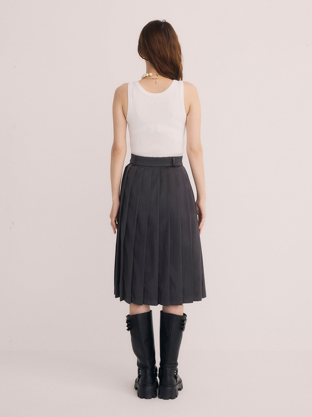 レースポイントプリーツミディスカート