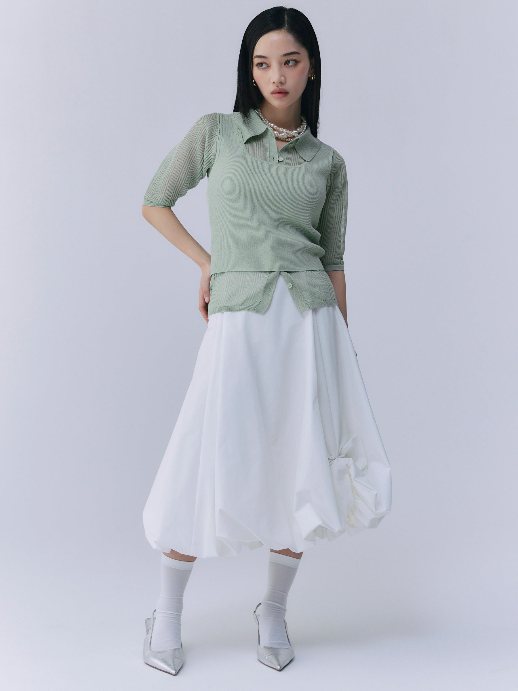 透かし編みニットアンサンブル