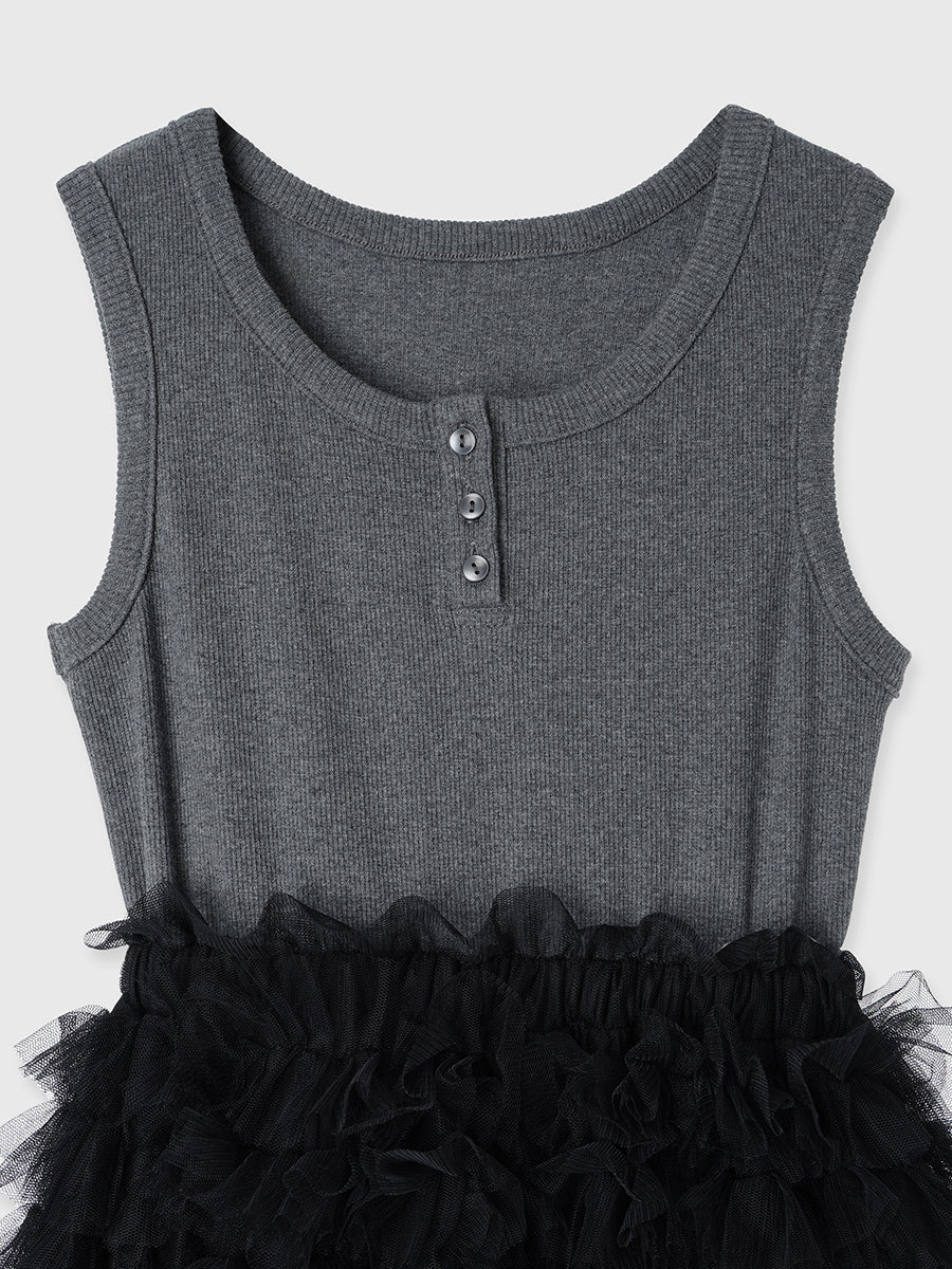 カットドッキングフリルチュールワンピ