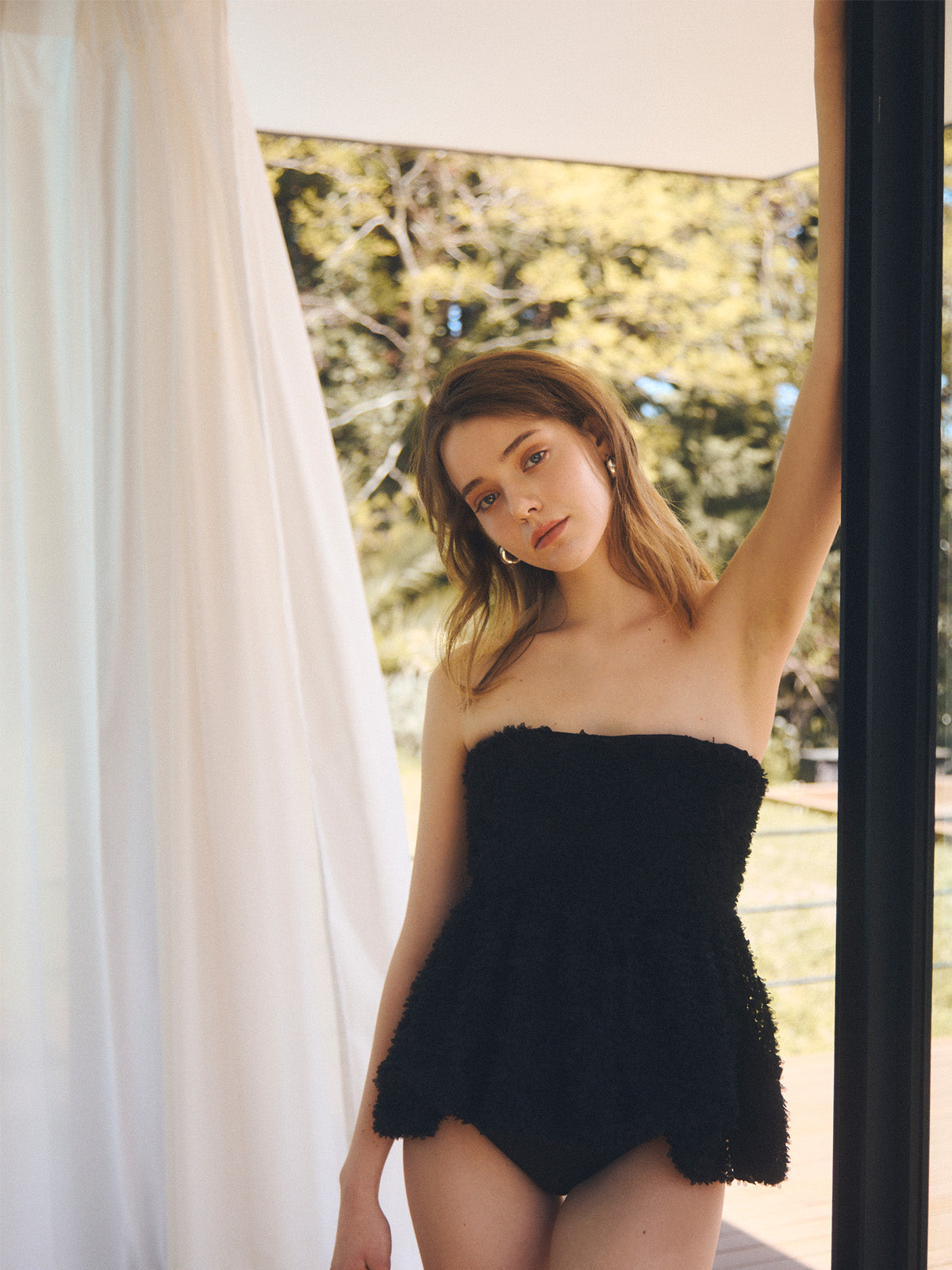 フラワーモチーフバルーンワンピース