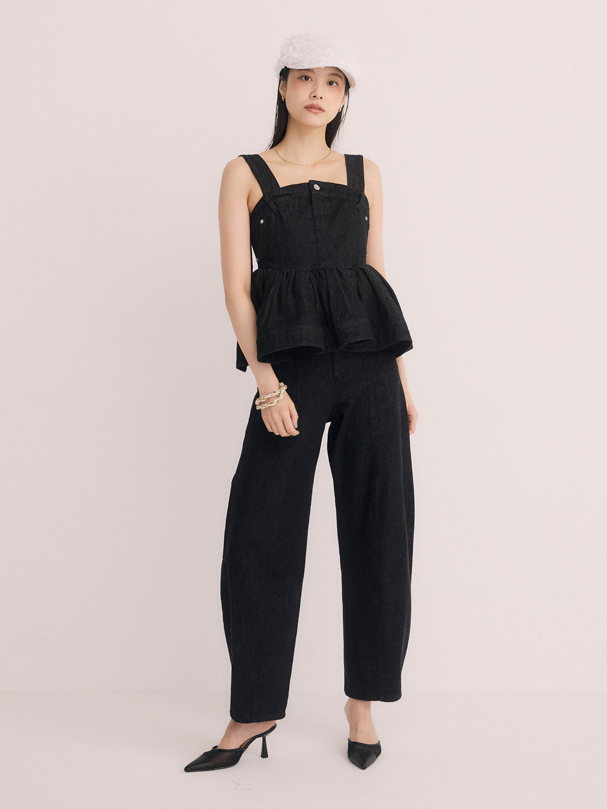 ペプラムデニムビスチェ