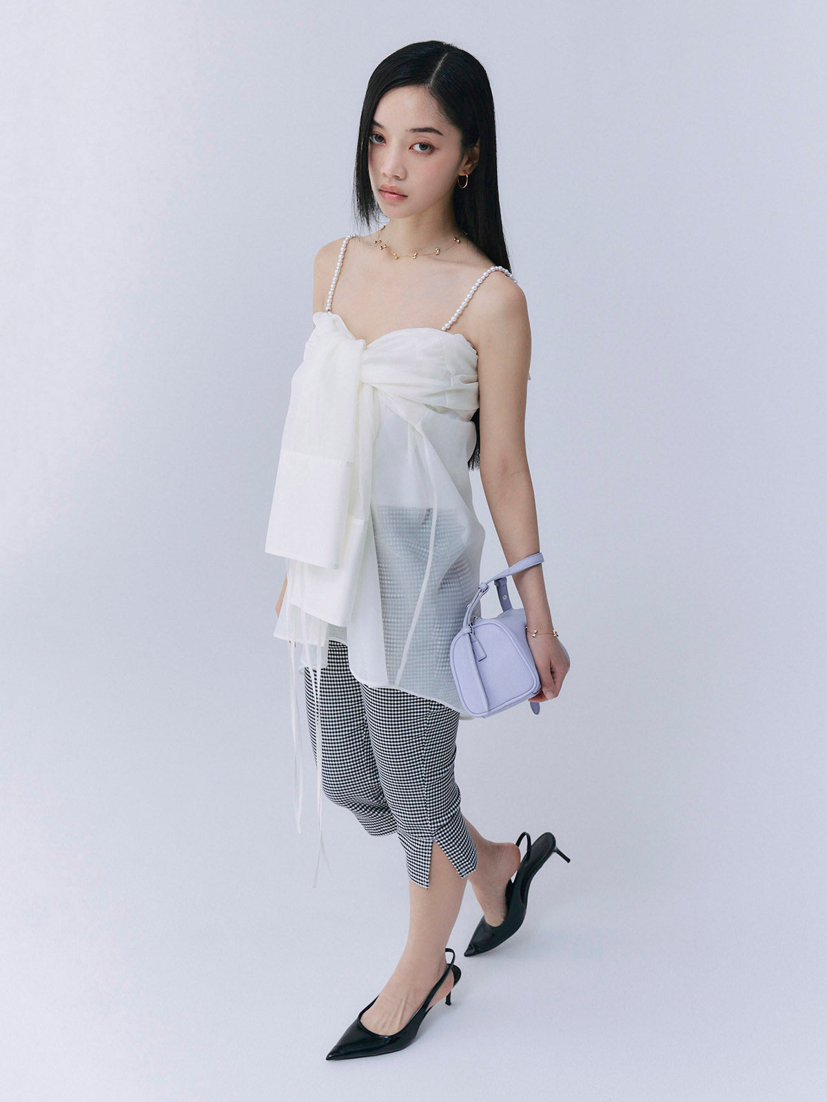 パールストラップオーガーンジーシャツ