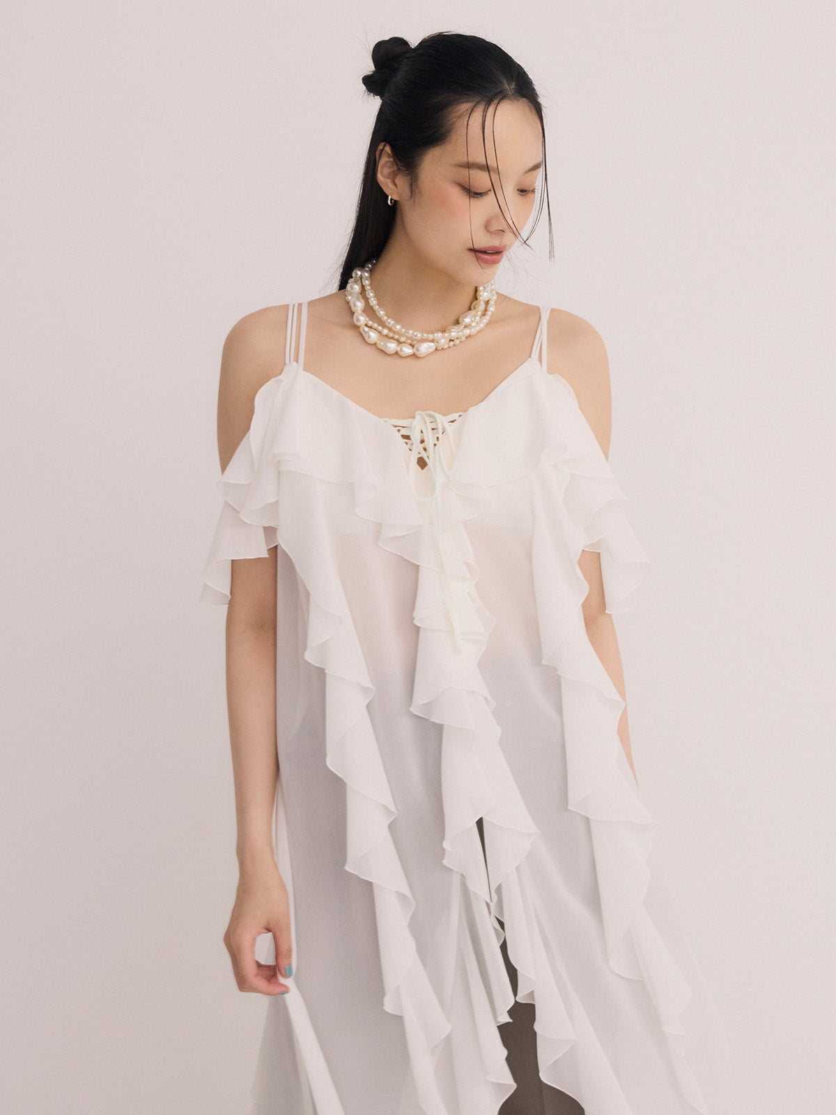 ラッフルキャミロングブラウス