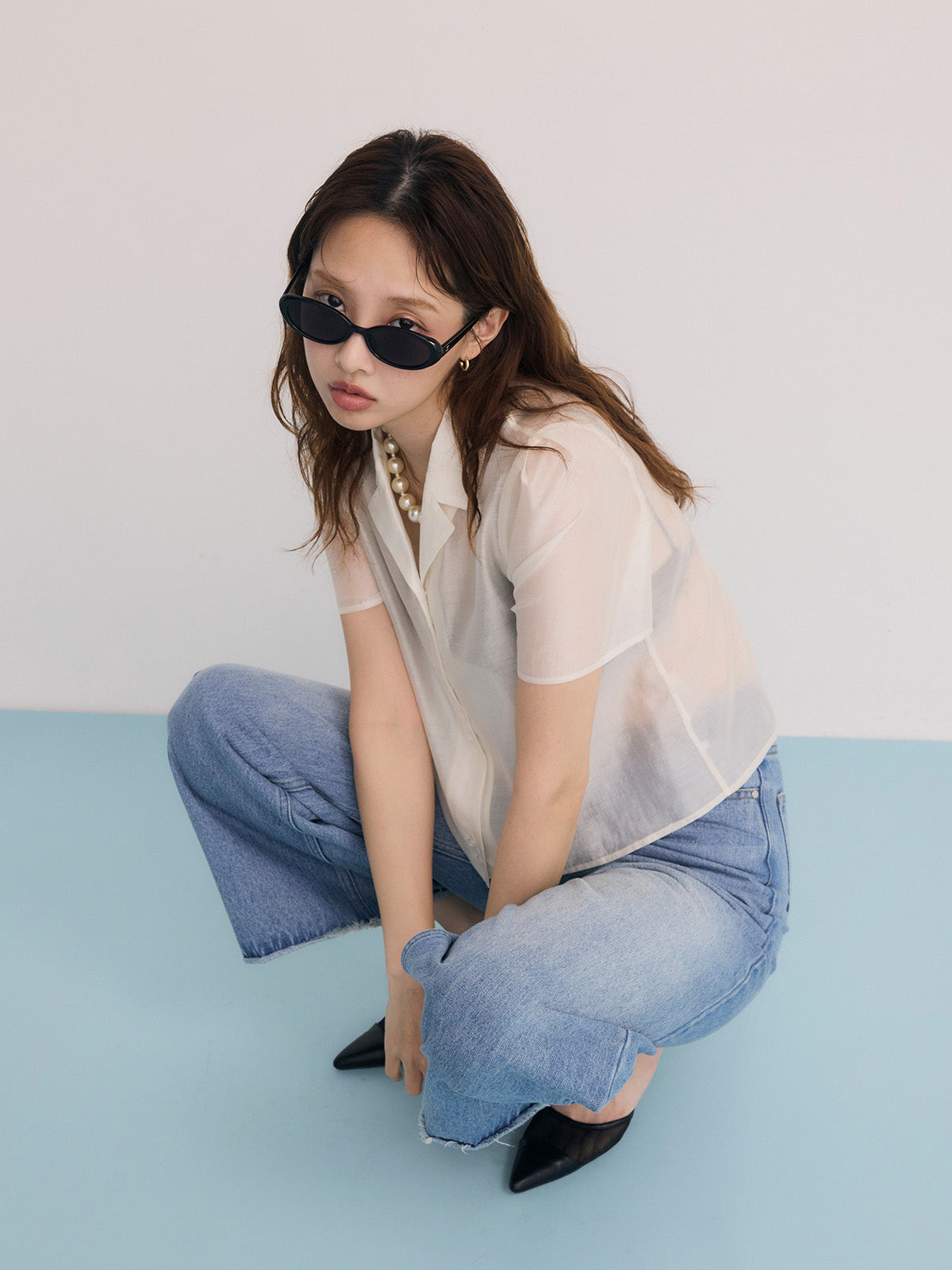 オープンカラーシアーシャツ