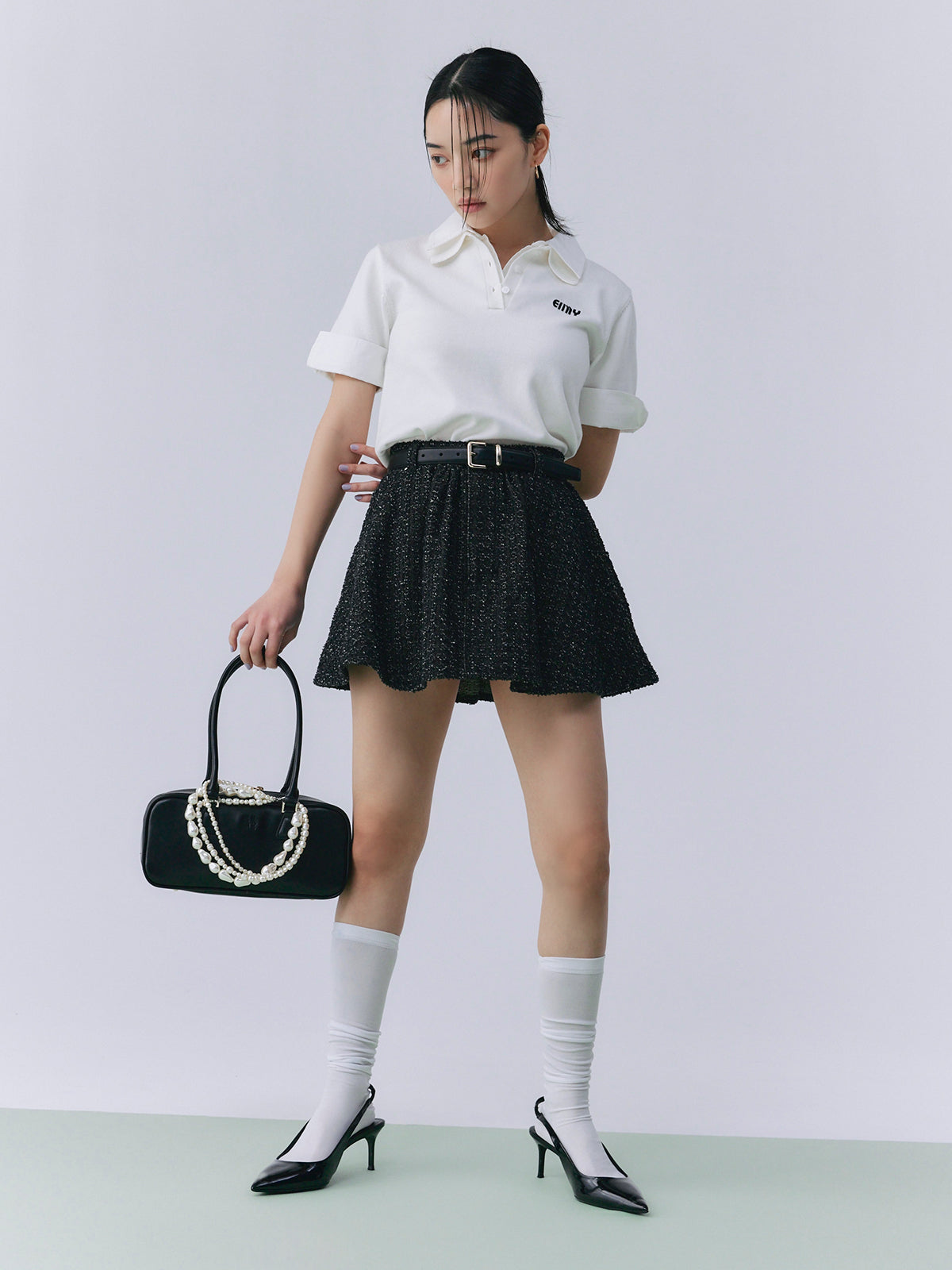 ハーフスリーブダブルカラーニット