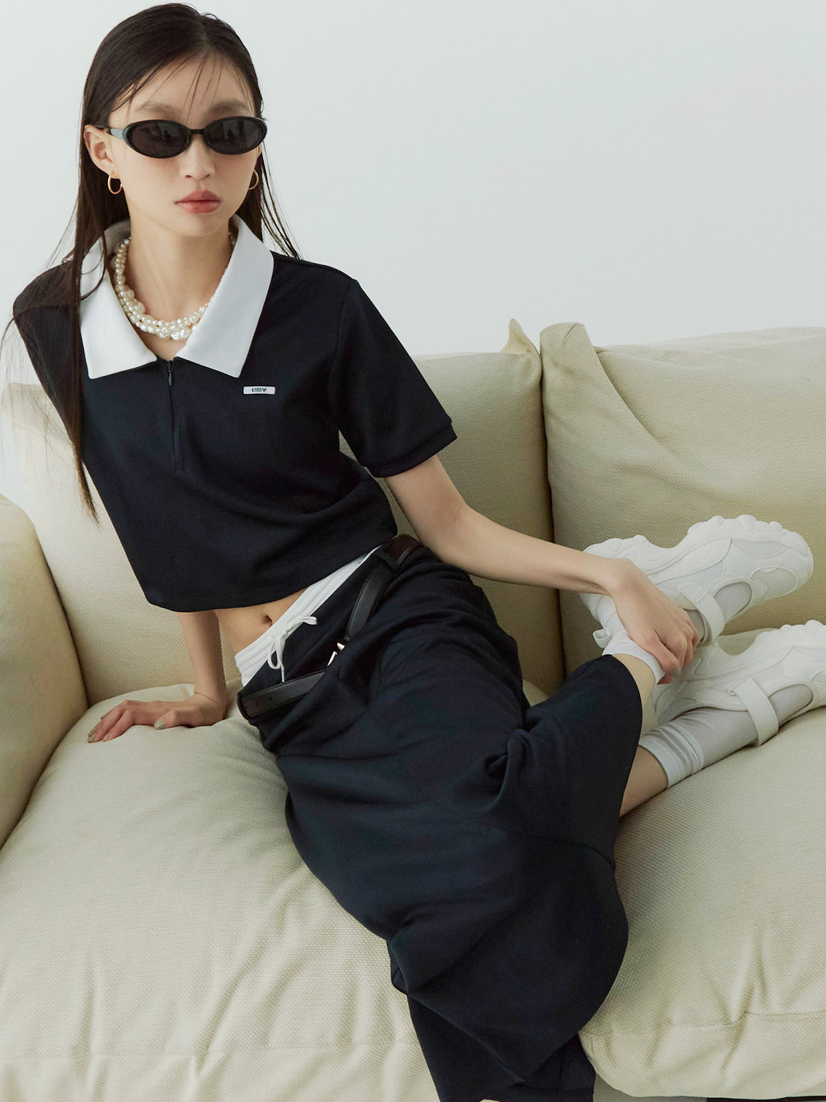 ハーフジップトップスストレートスカートSETUP