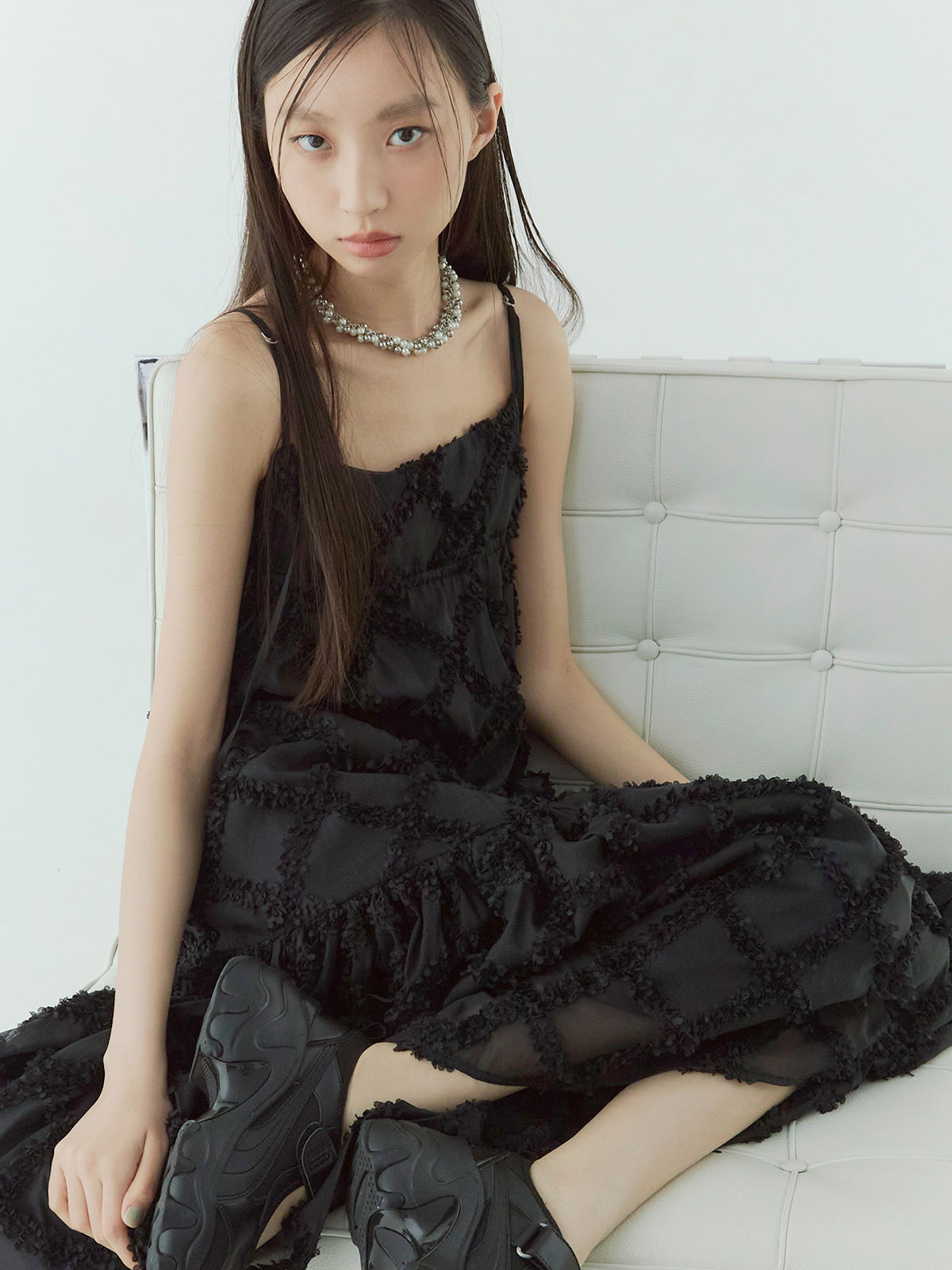 チェック刺繍ワンピース