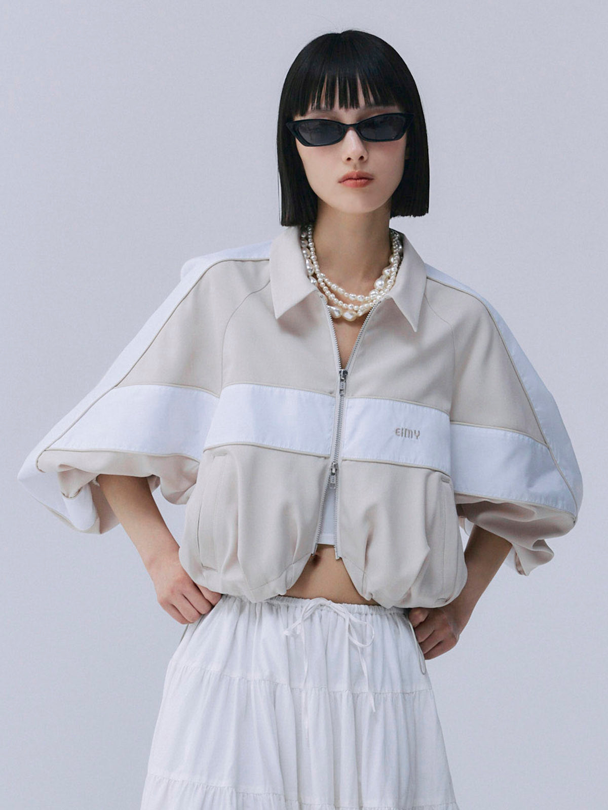 スイッチングバイカラーブルゾン