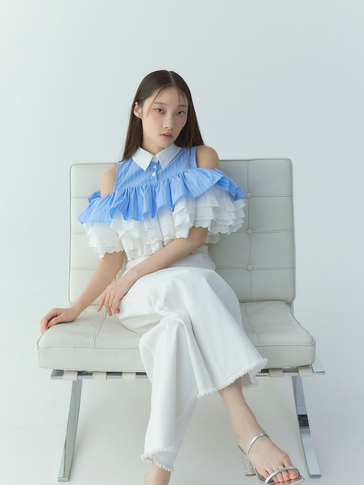 【最終限定値下げ】Eimy istoire プリーツボリュームラッフルブラウス ボリュームラッフルブラウス