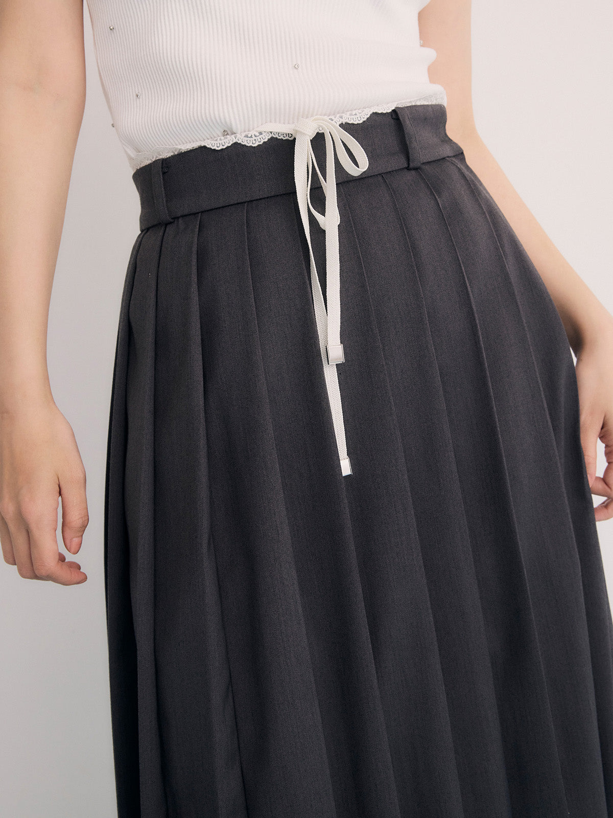 レースポイントプリーツミディスカート