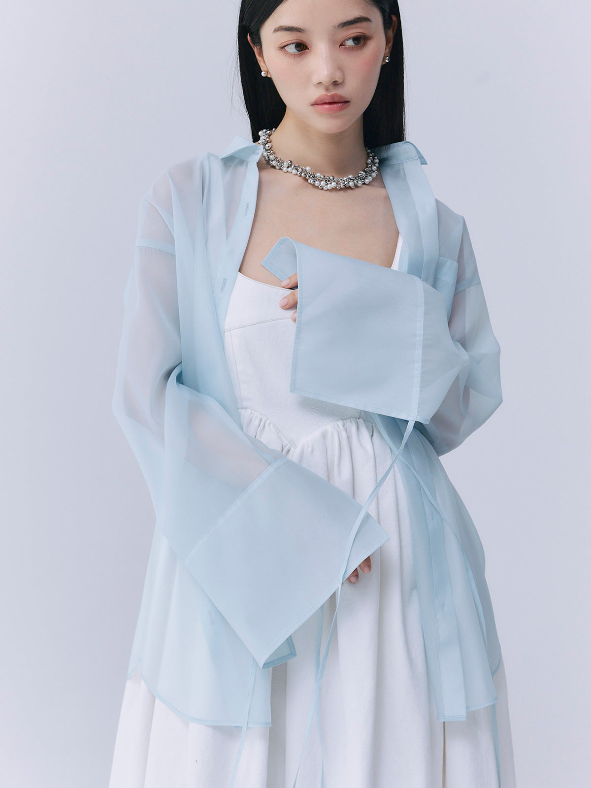 パールストラップオーガーンジーシャツ