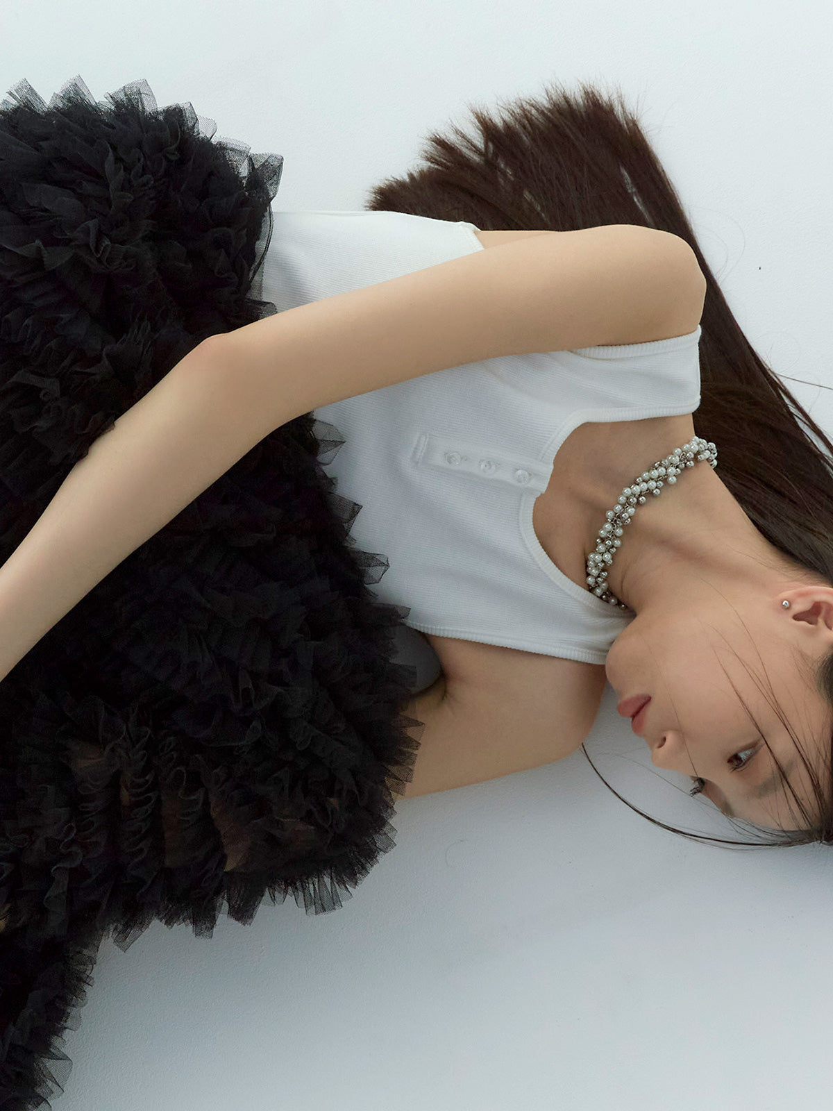 カットドッキングフリルチュールワンピ