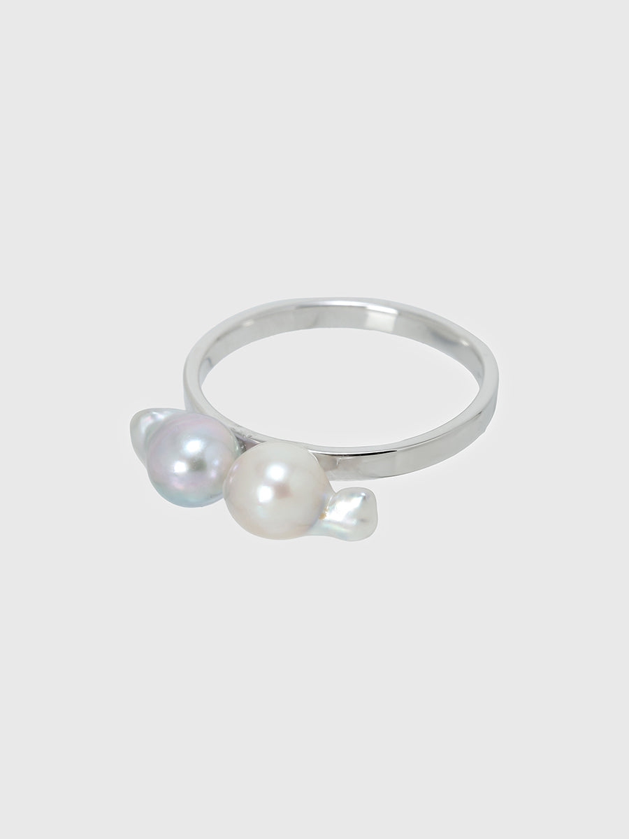【AYUS】Akoya natural baropue pearl 2P ring  5.0mm 9号