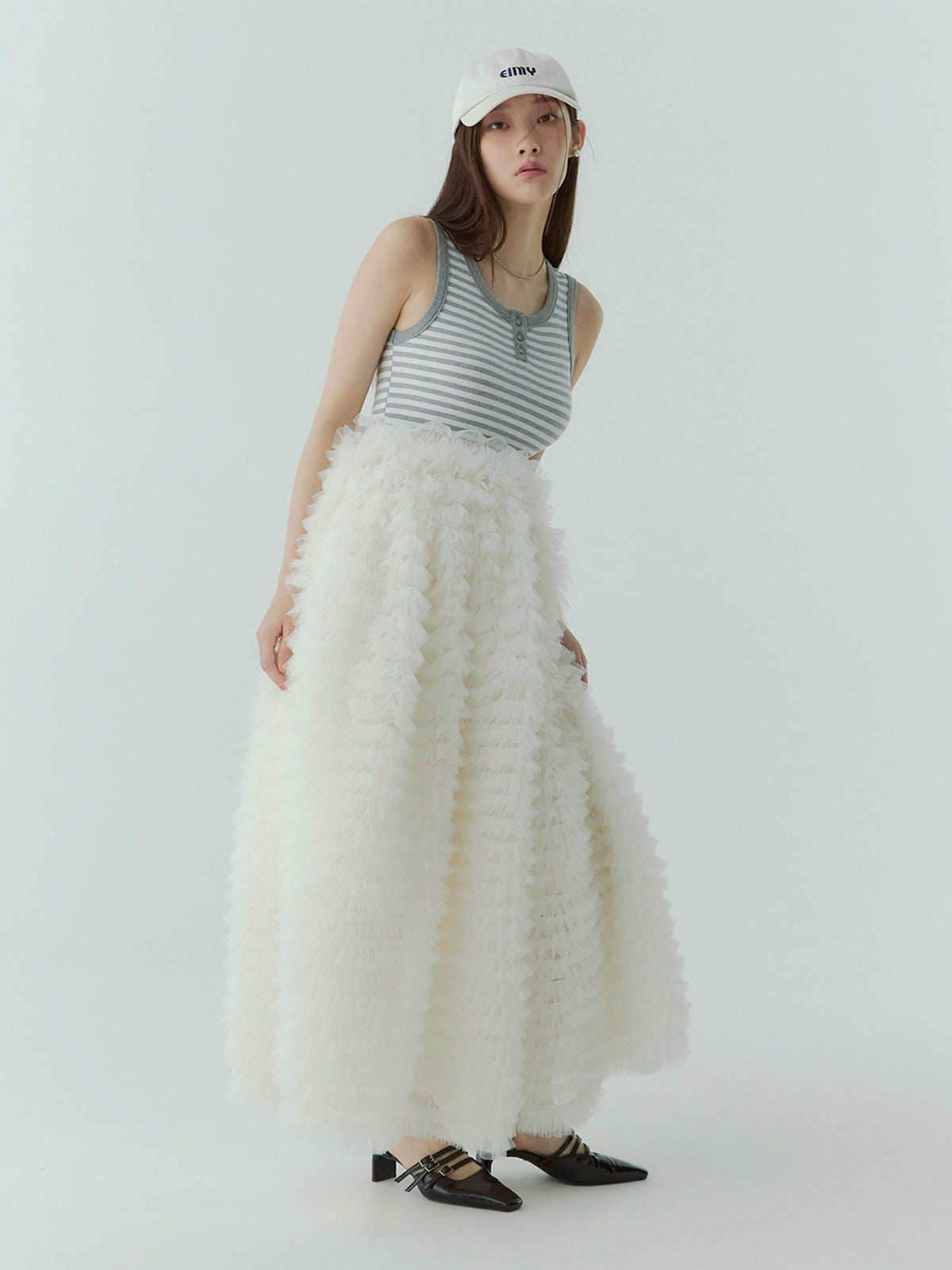 カットドッキングフリルチュールワンピ