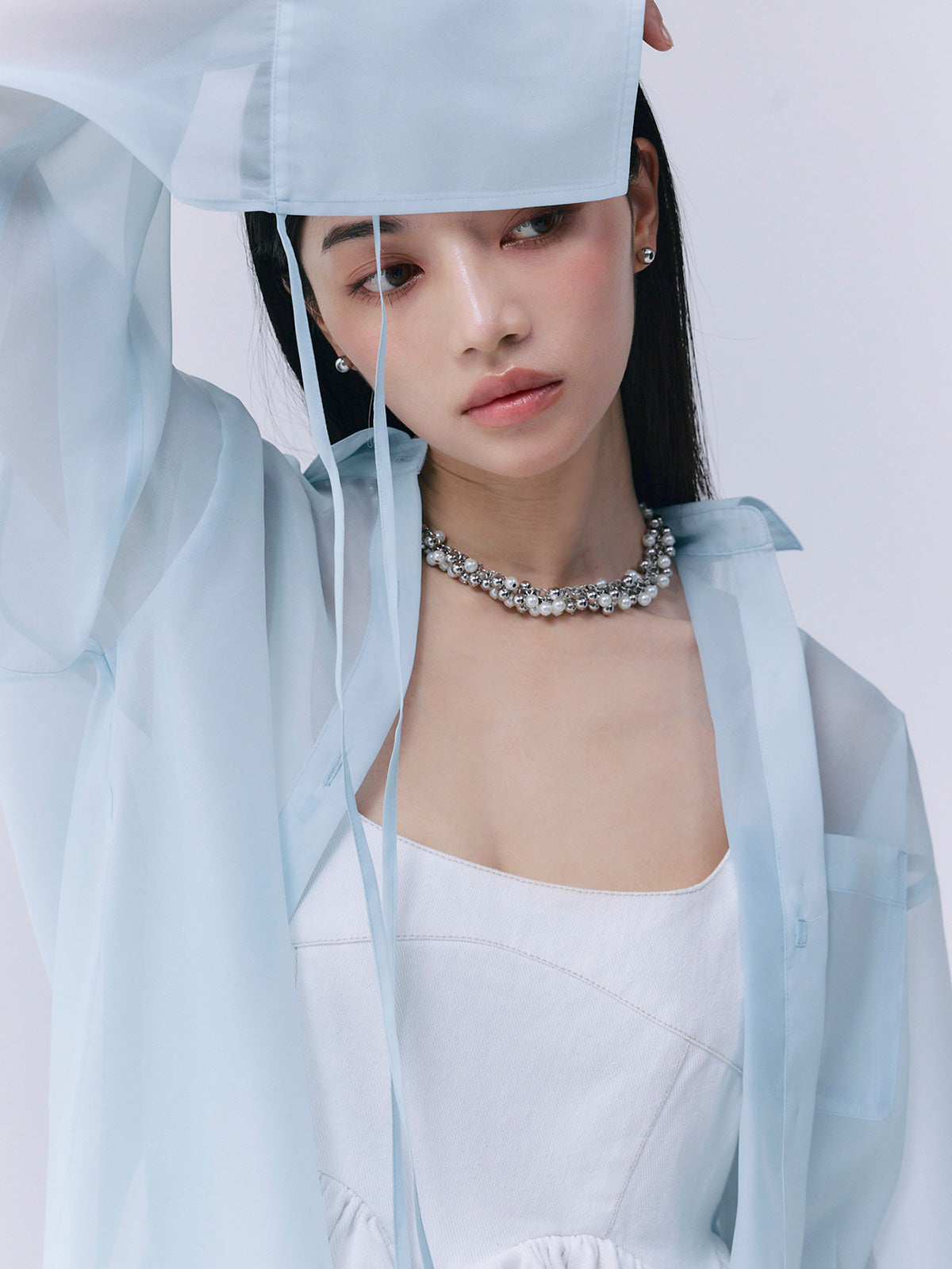 パールストラップオーガーンジーシャツ