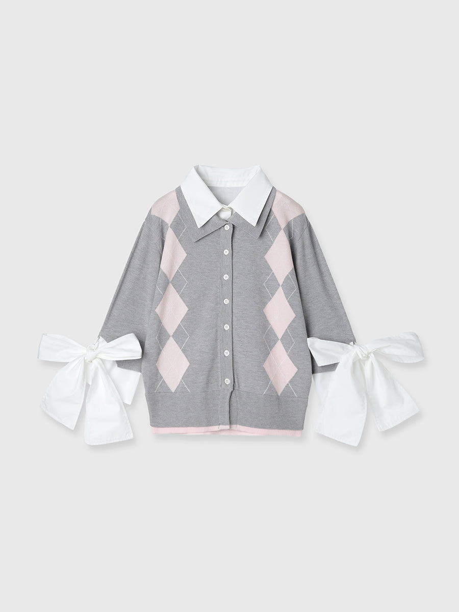 アーガイルシャツドッキングレイヤードニット