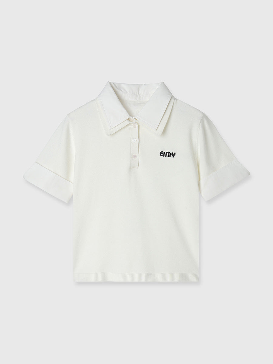 ハーフスリーブダブルカラーニット