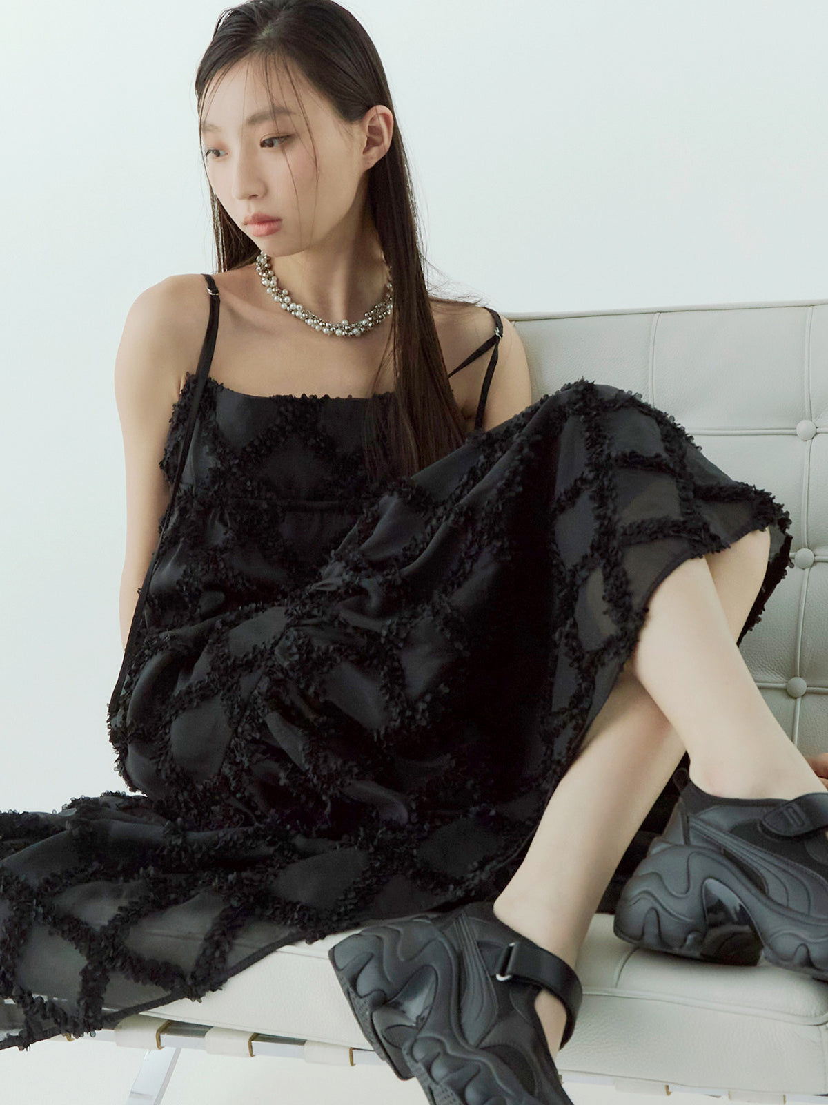 チェック刺繍ワンピース