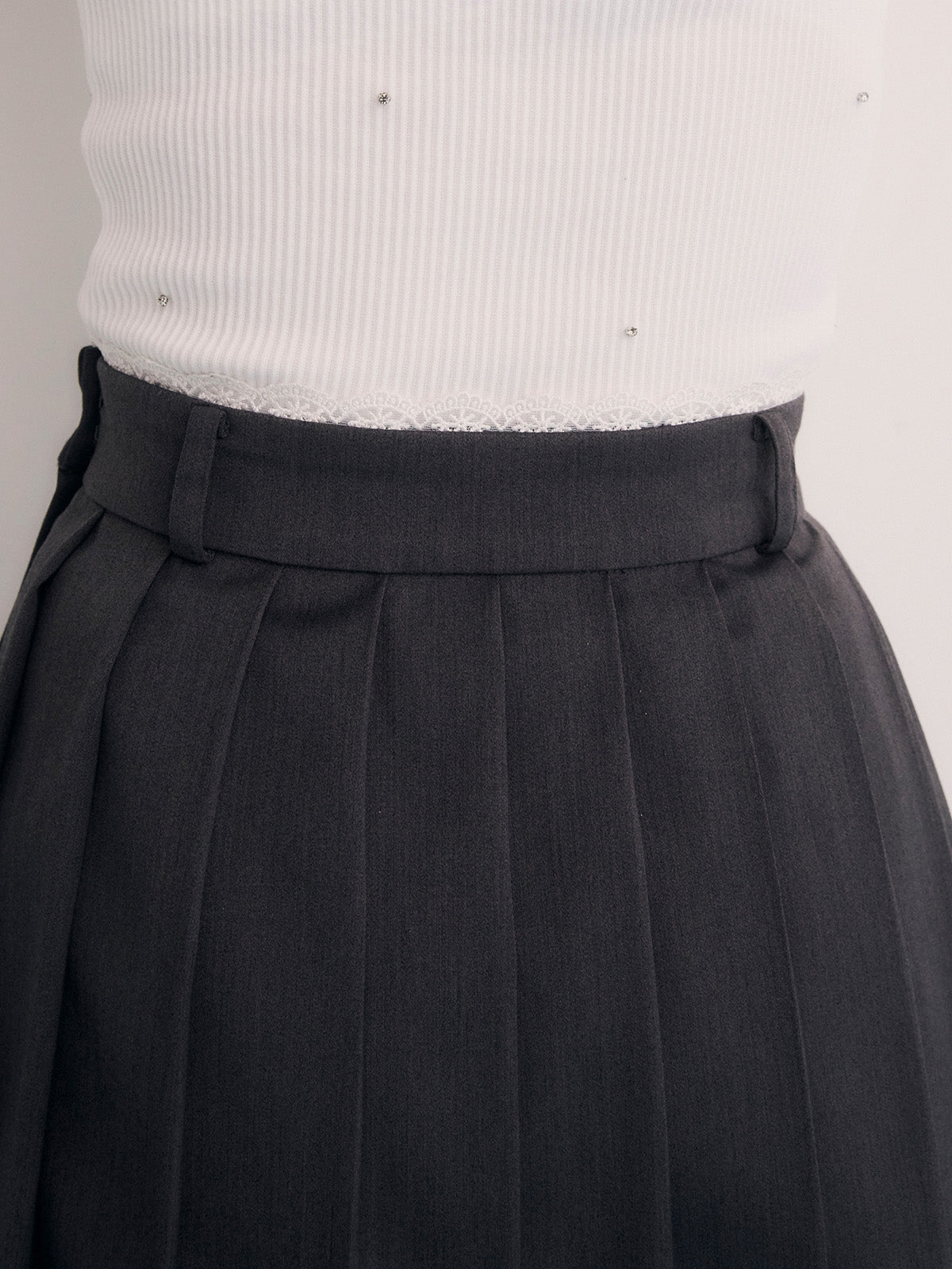 レースポイントプリーツミディスカート