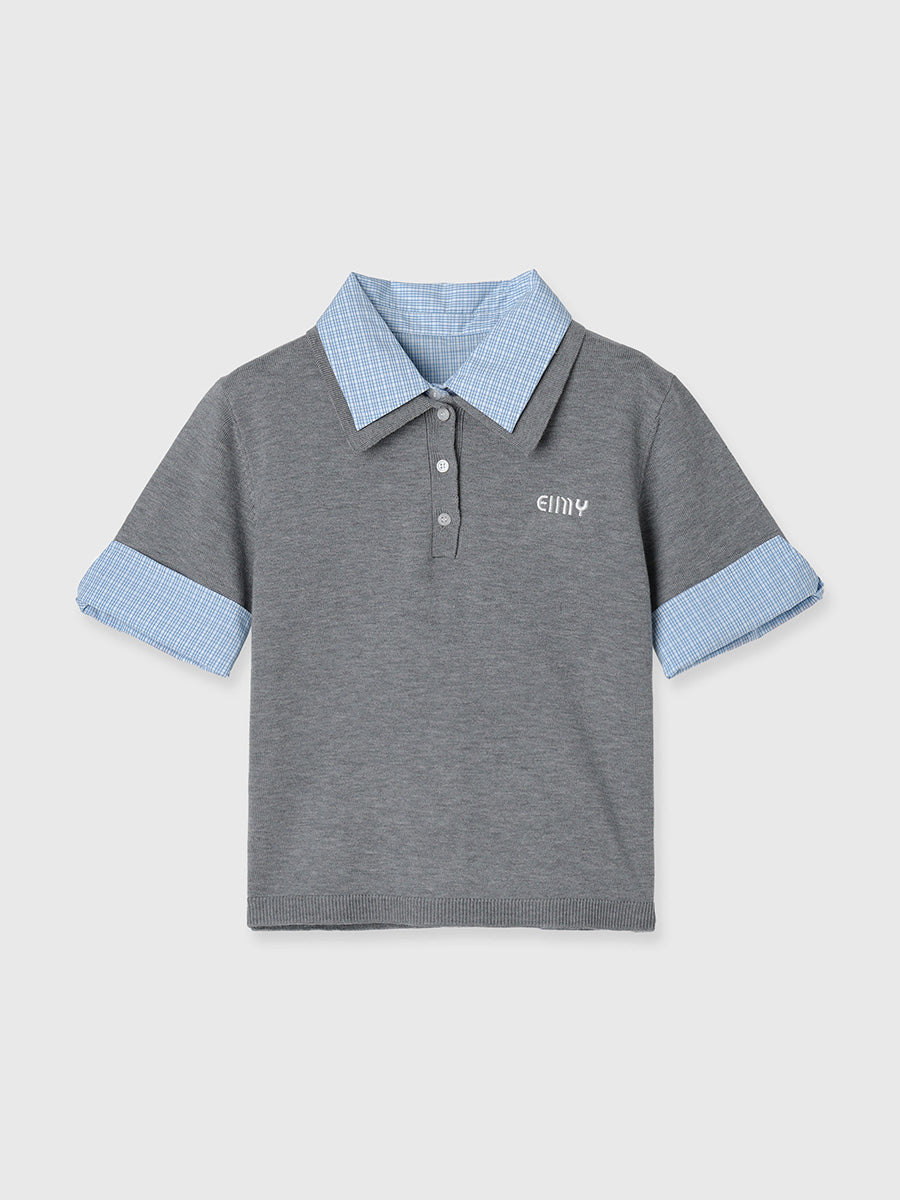 ハーフスリーブダブルカラーニット