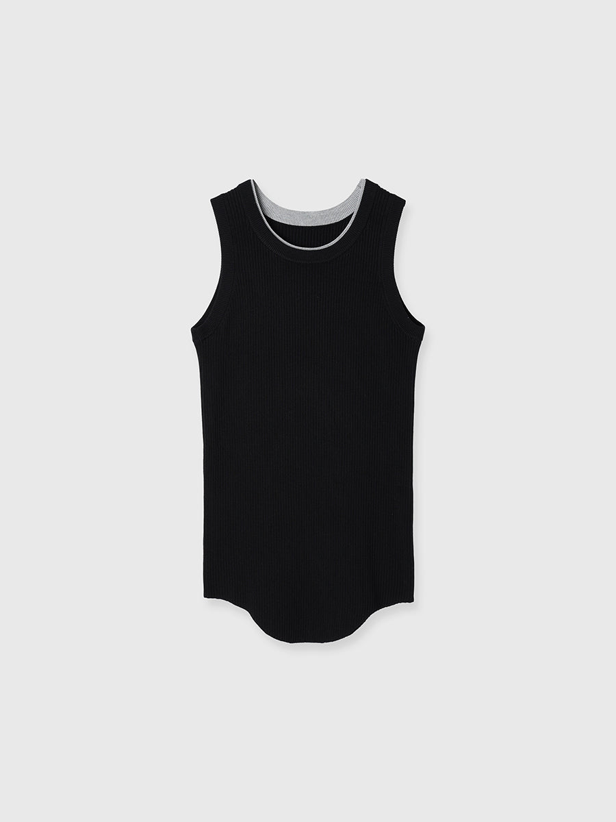 ダブルカラーリブニットタンク
