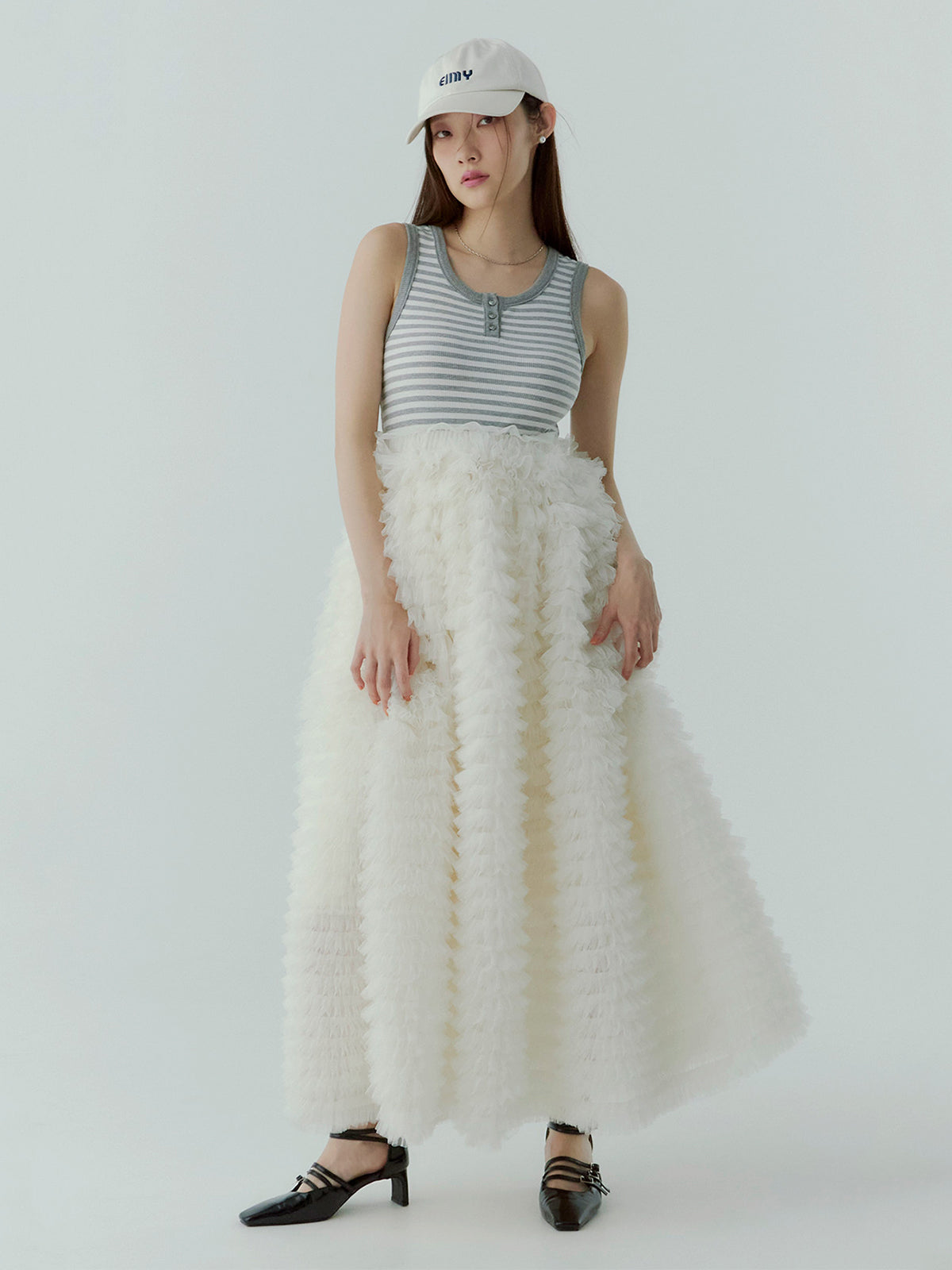 カットドッキングフリルチュールワンピ