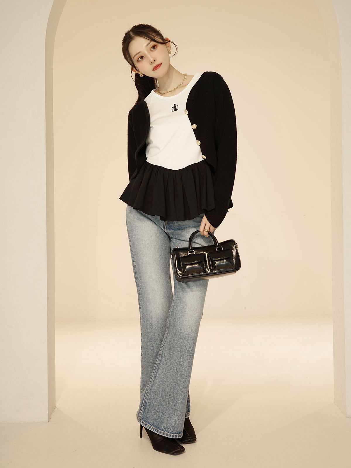 Heart neck ウールカシミヤカーディガン