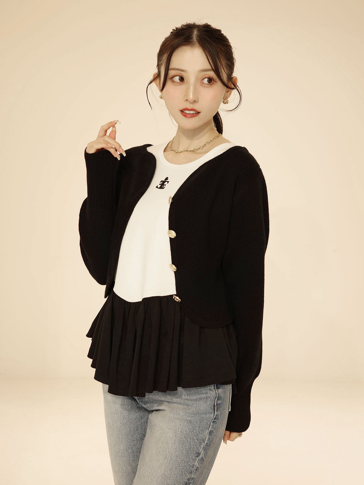 Heart neck ウールカシミヤカーディガン