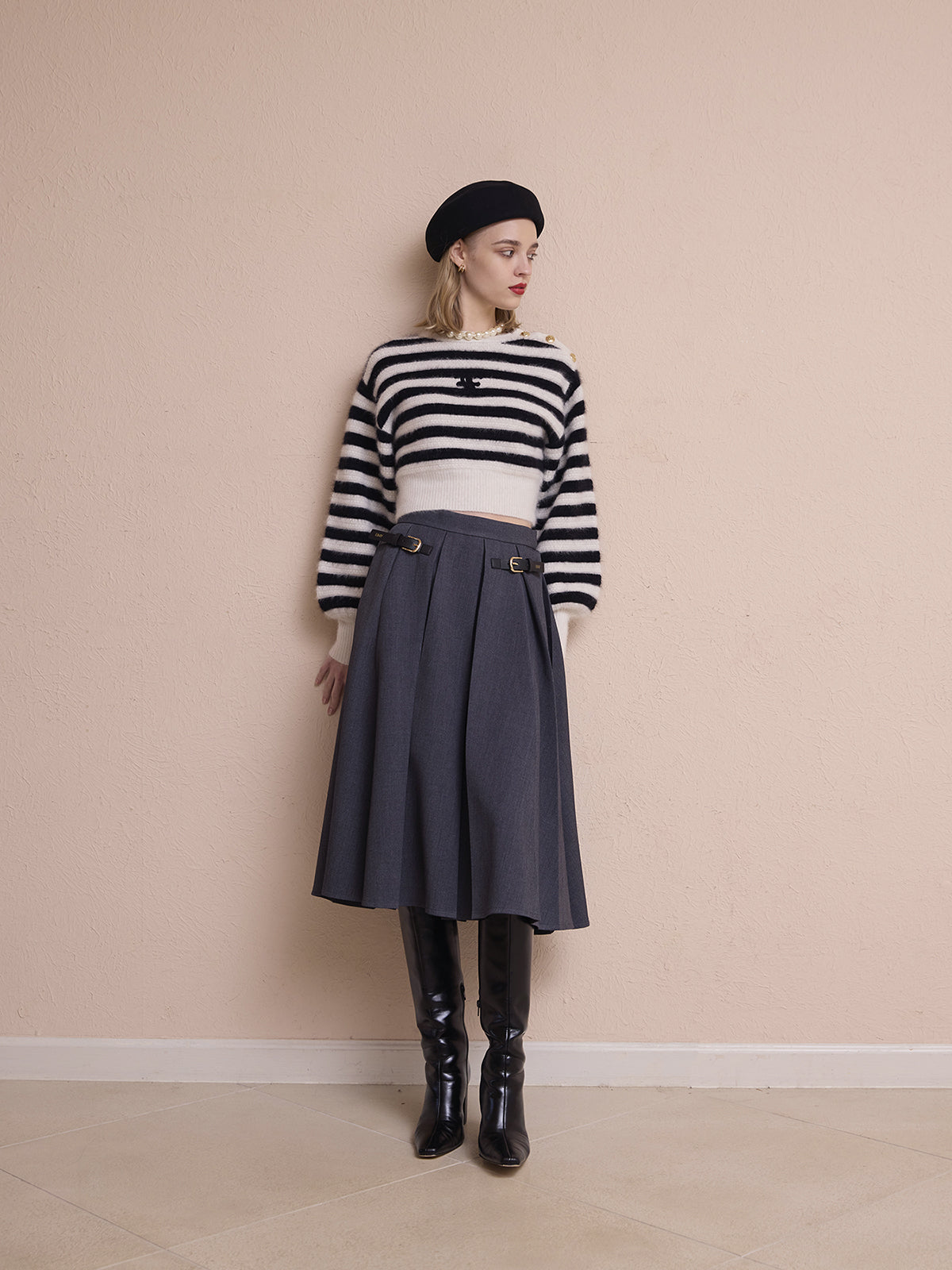 ベルトディテールプリーツスカート