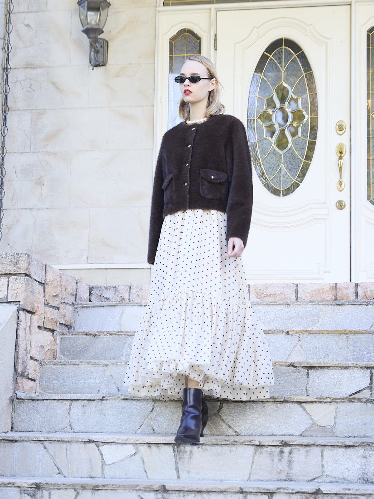 ゴールドボタンフェイクファージャケット