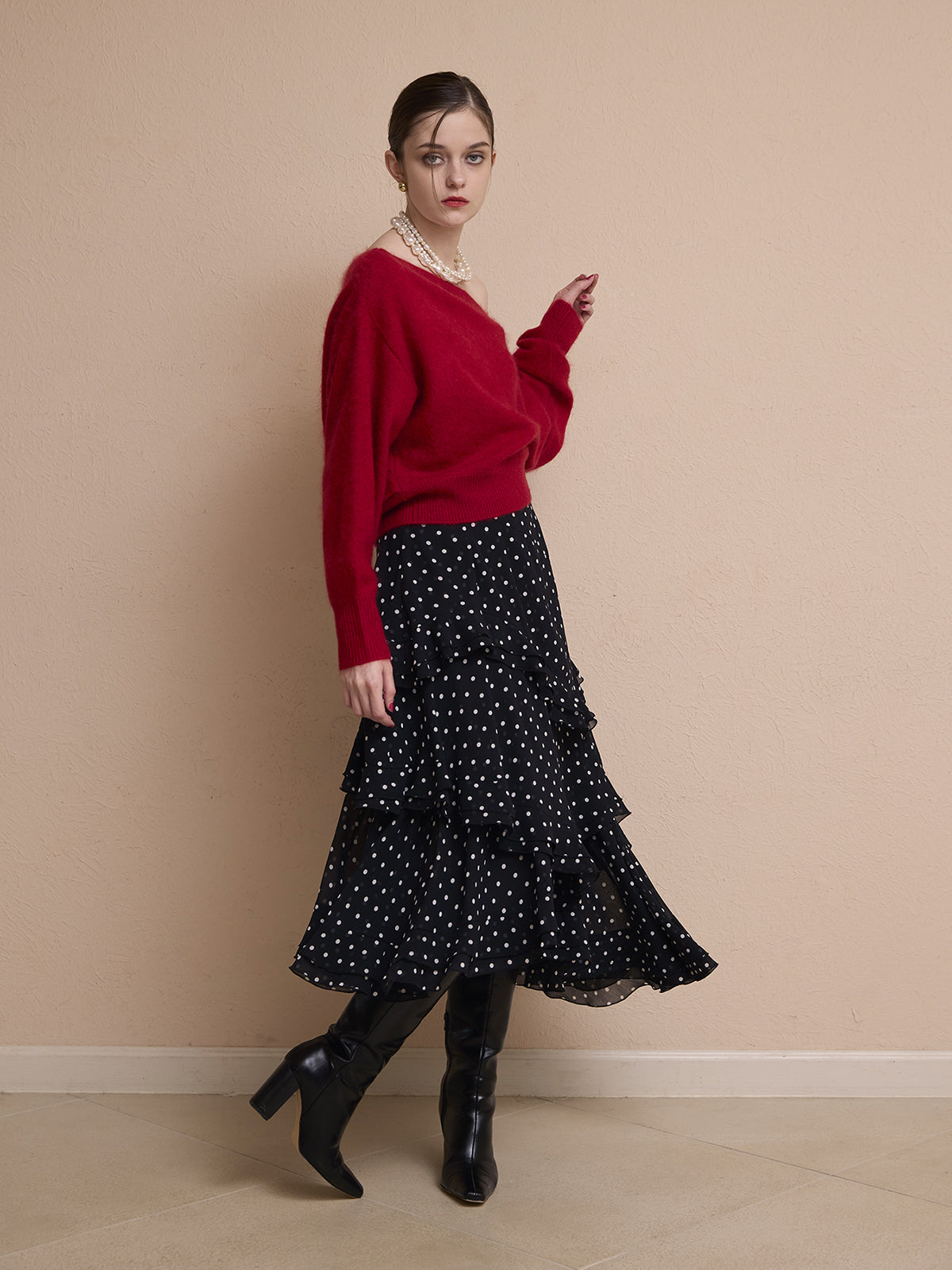 ドットラッフルティアードスカート