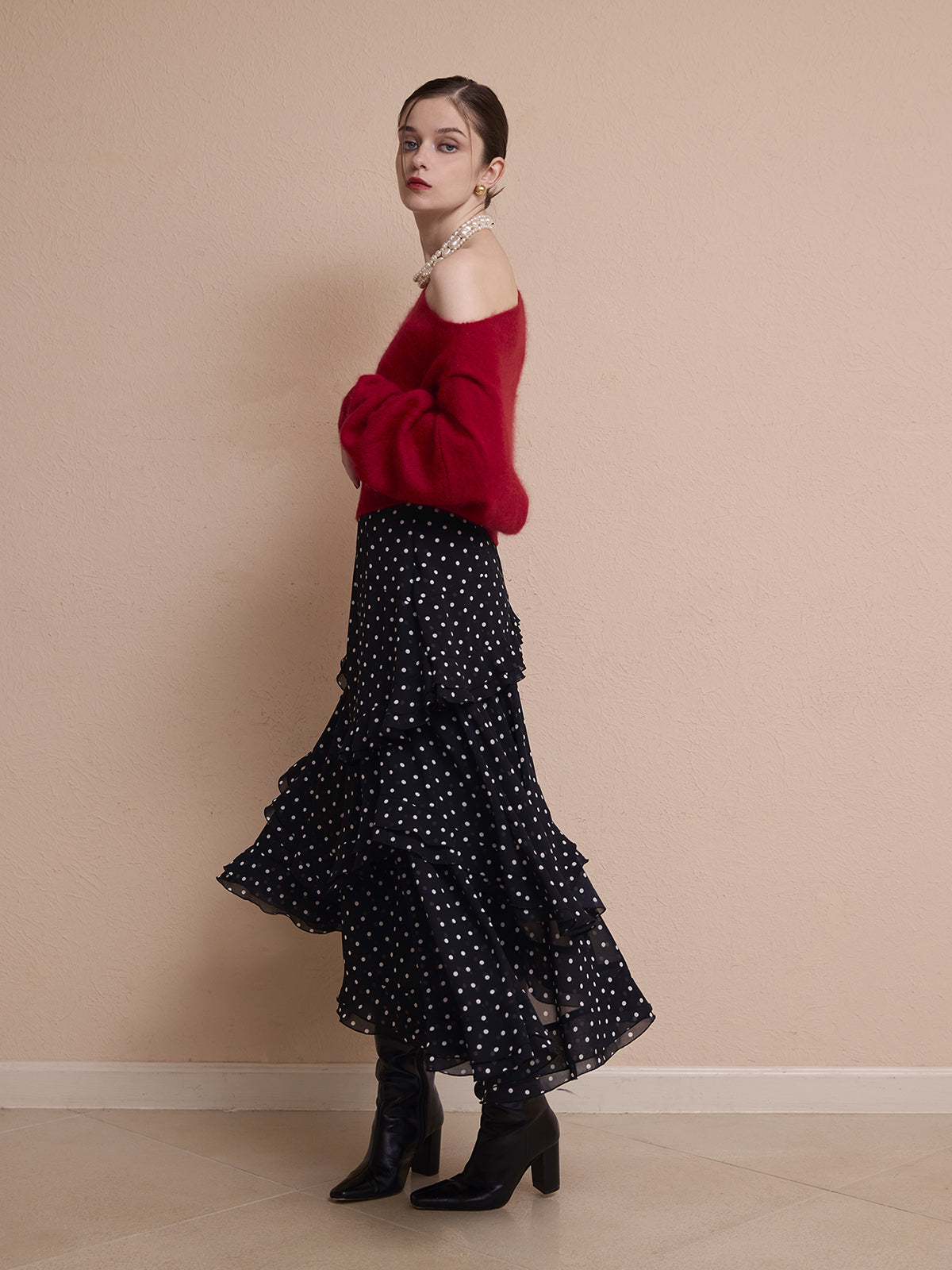 ウール起毛オフショルニットトップス