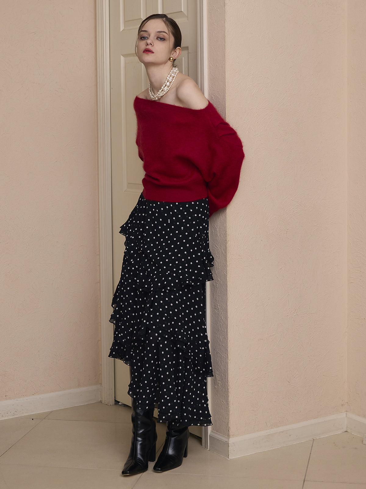 ドットラッフルティアードスカート