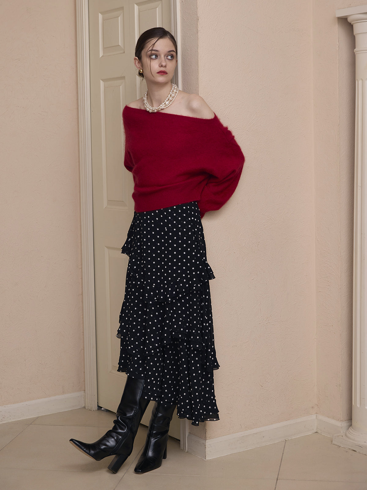 ドットラッフルティアードスカート