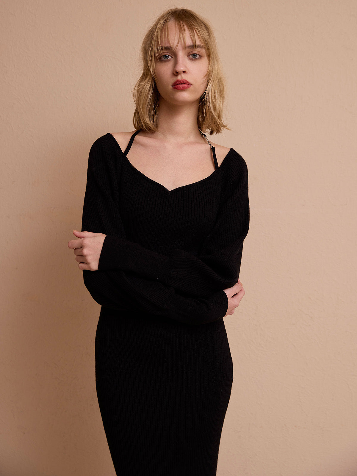 フロントロゴリブニットワンピース