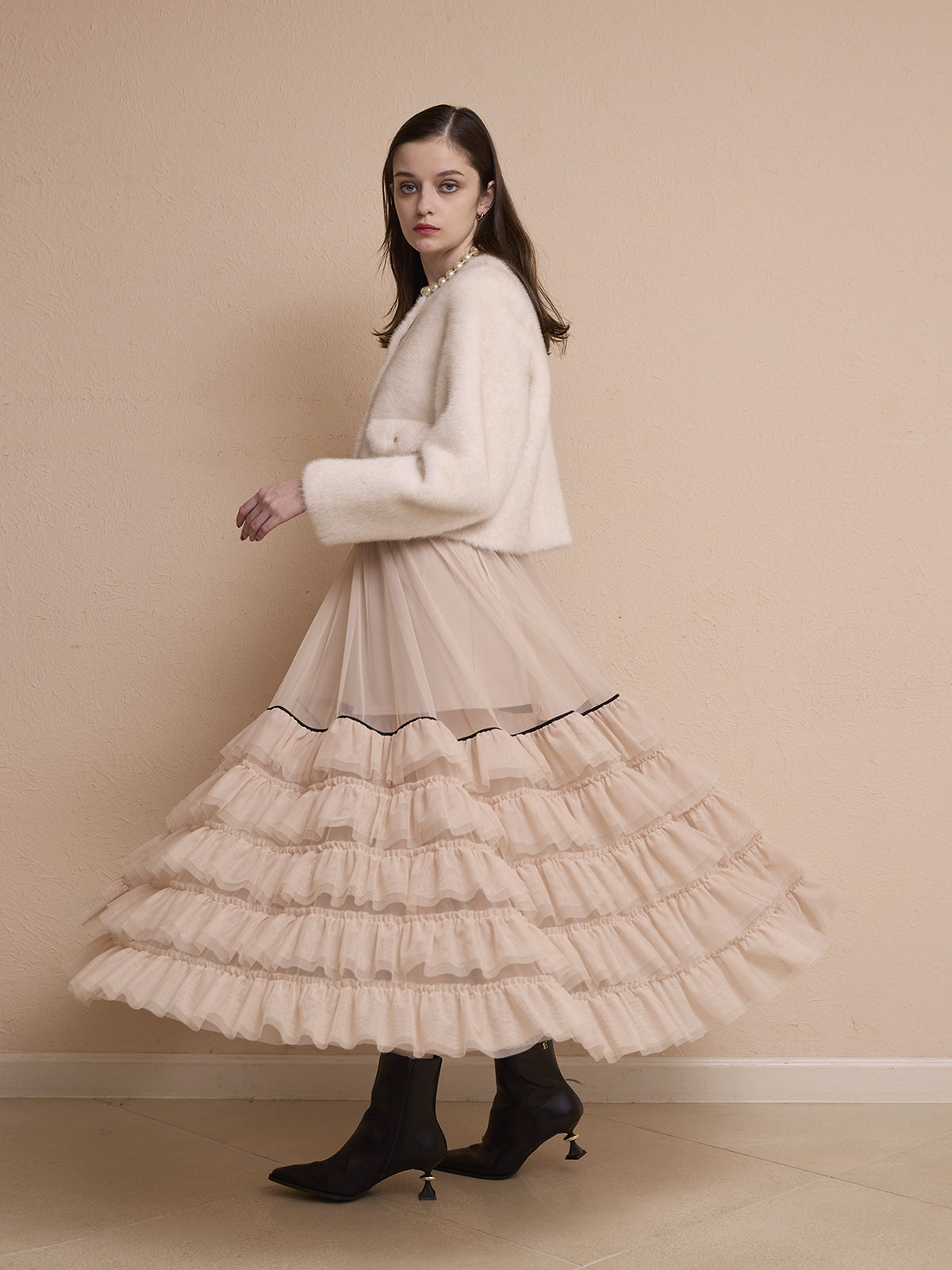 チュールティアードレイヤードスカート