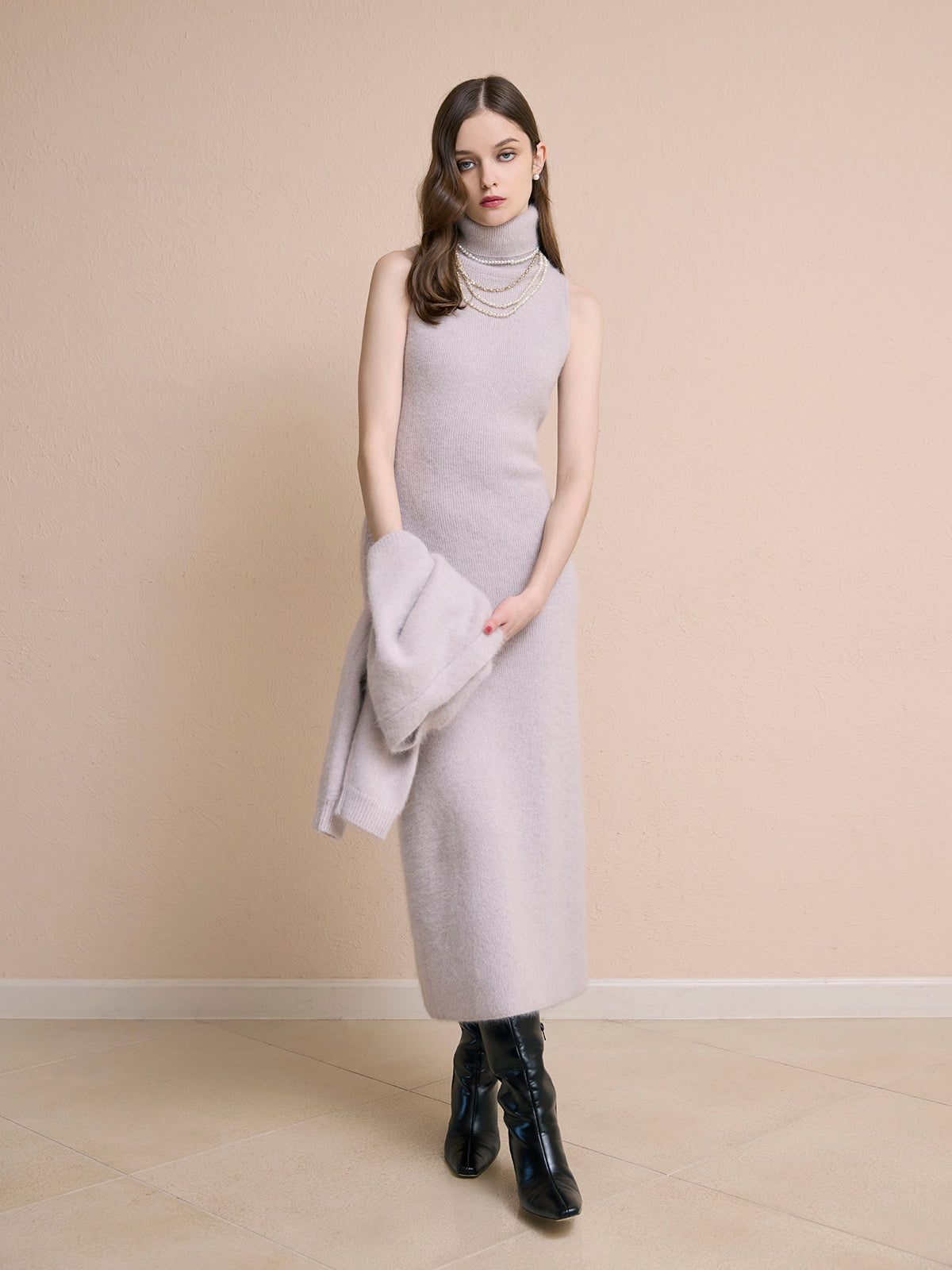 オフショルニットカーデセットワンピ