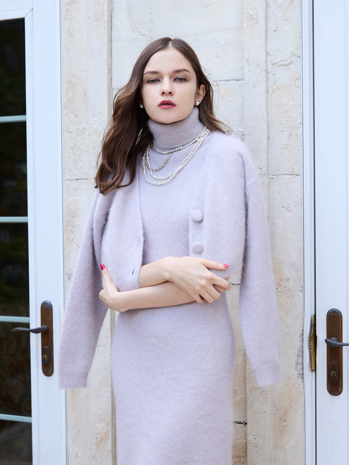 オフショルニットカーデセットワンピ